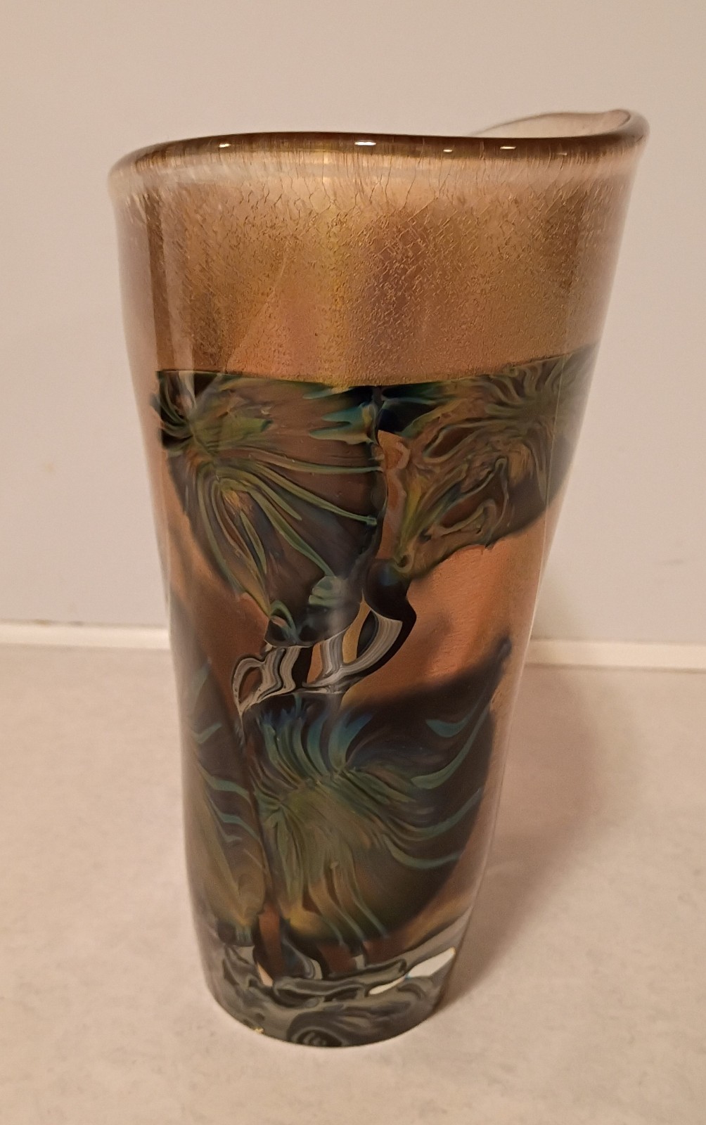 Vintage 1991 Signed Lotton Organic 7.5″ Art Glass Vase