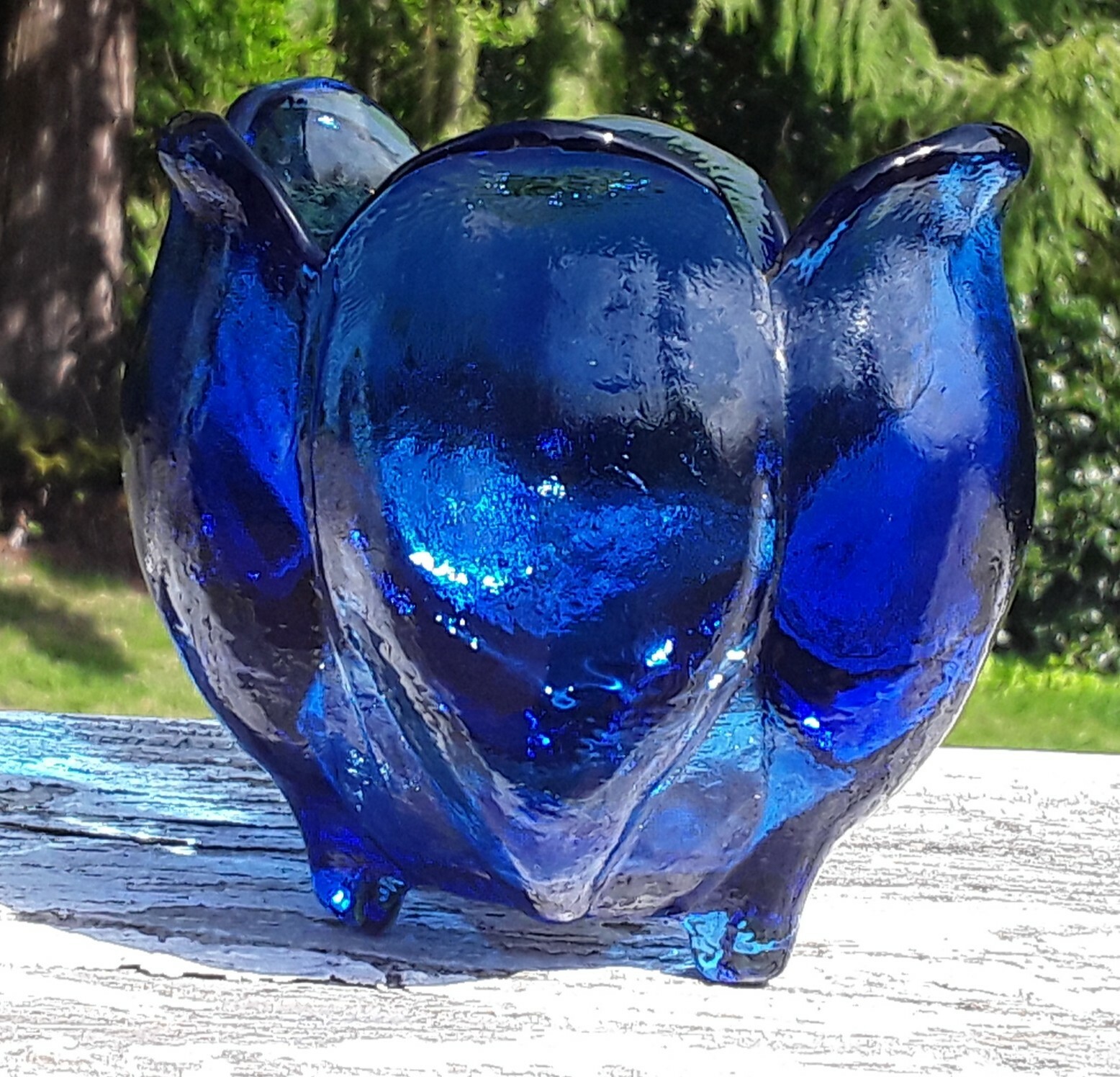 Design Guild Spain Cobalt Blue Heavy Glass Tulip Candle Holder 