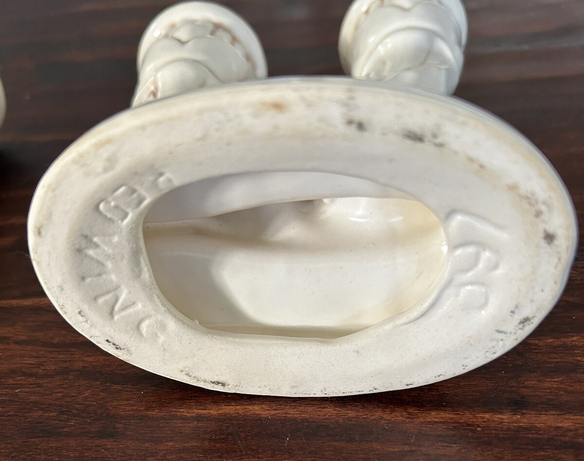 Vintage Pair Of Red Wing Pottery Double Candlestick Holders #397 USA 5 3/8x4x2”