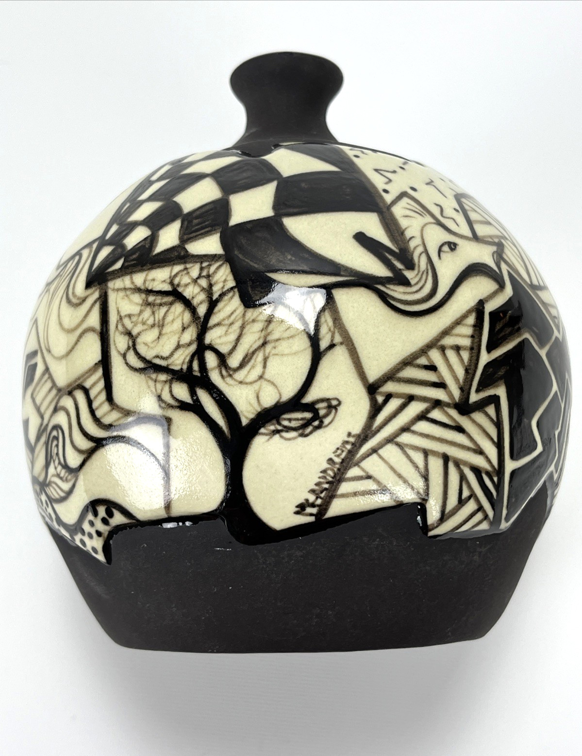Roger McAndrew Studio Art Pottery Vase Signed McAndrews Modern Whimsical Tree 6″