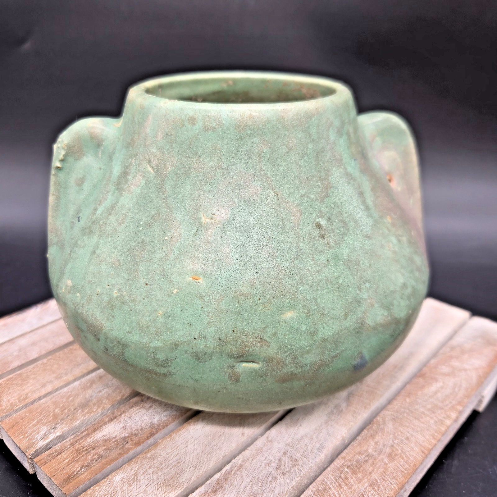 Brush McCoy Fawn Vase Art Vellum Glaze Green Double Handle Vintage