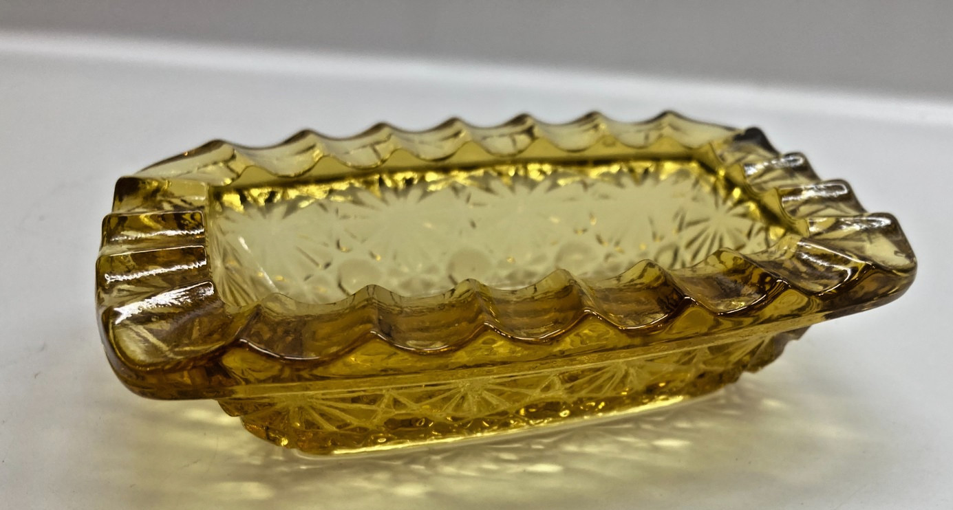 vintage amber glass daisy and button rectangular ashtray MCM unique