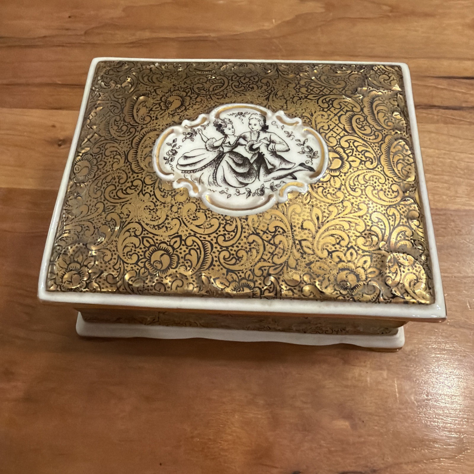 Vintage Erphila German Porcelain Trinket Box Isabell Gold Rococo Bavaria