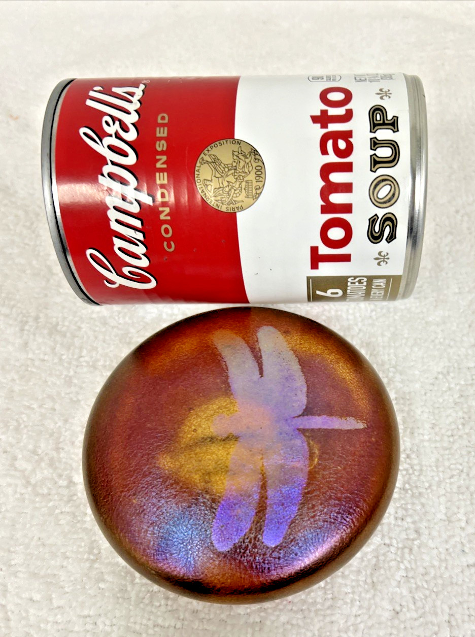Handblown Gold Iridescent Dragonfly Art Glass Paperweight Artist E Chambers 2006