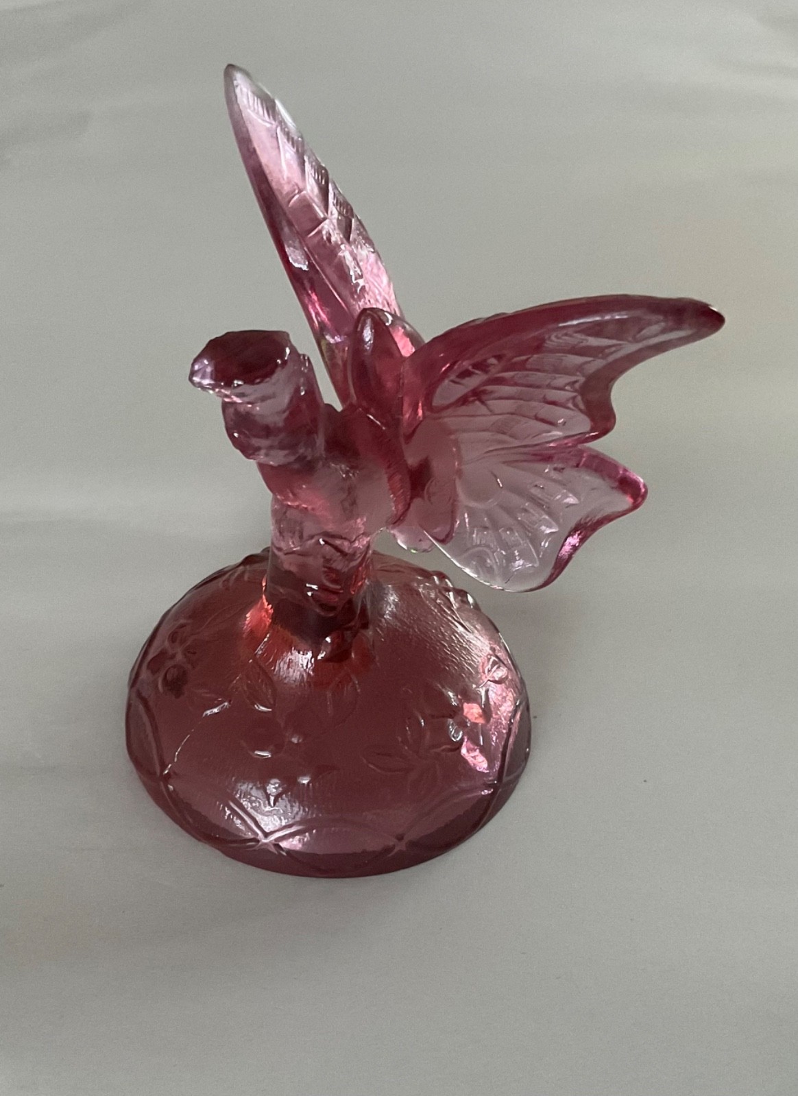 Vintage Fenton Art Glass Cranberry Pink Ring Holder