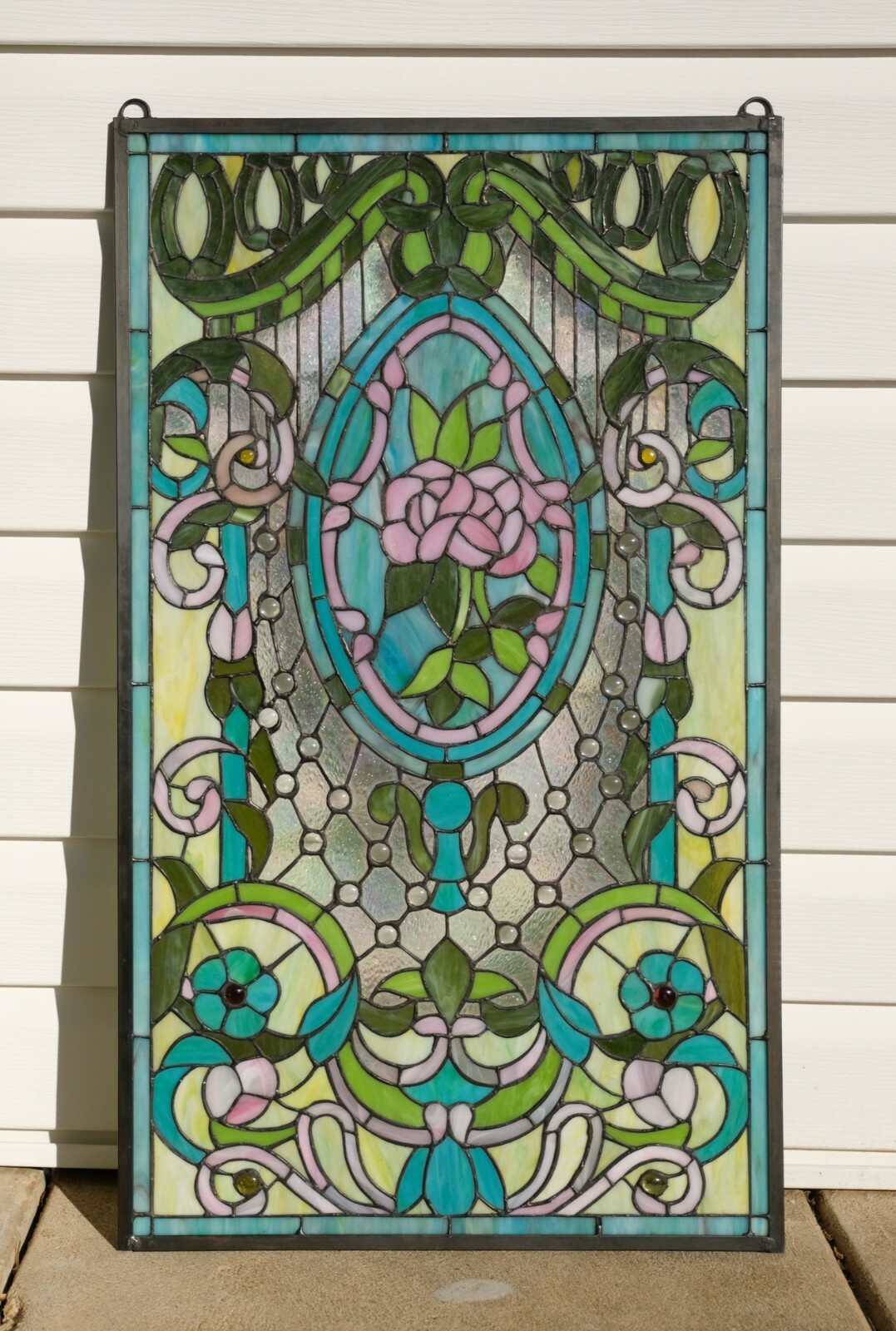 20.5″ x 34.5″ Large Handcrafted stained glass window panel Flowers