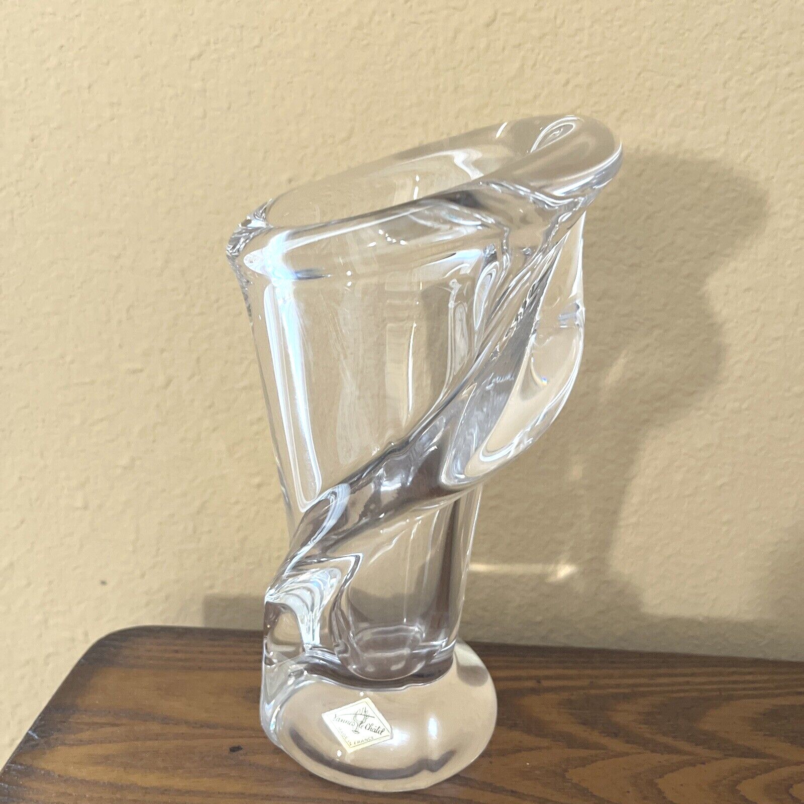 STUNNING~CRYSTAL CRISTALLERIES DE VANNES LE CHATEL ART GLASS MARKED VASE 7.25″T