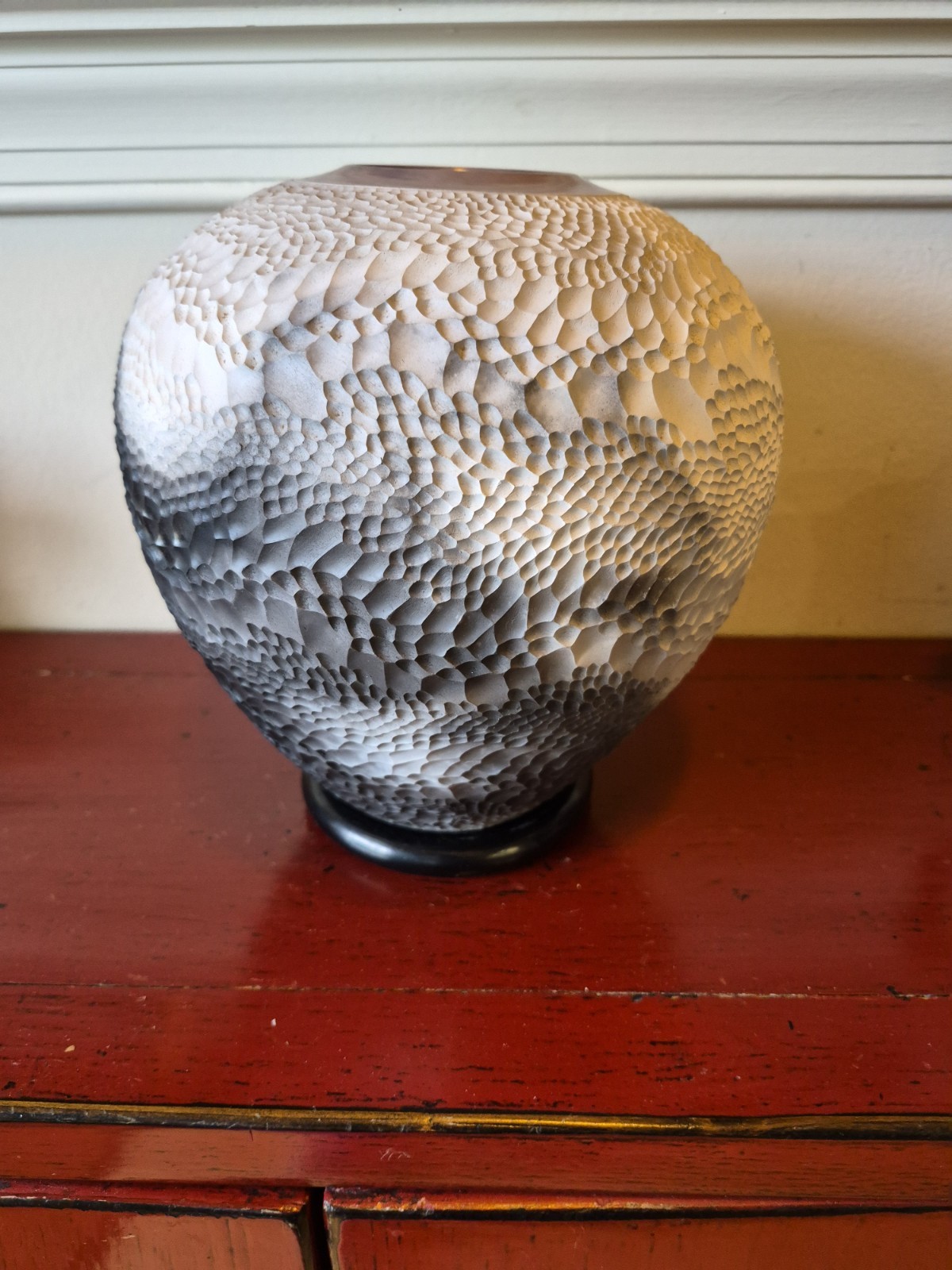 Signed Nancee Meeker Studio Art Pottery Vase, Fossilized Snake Pattern, 1985