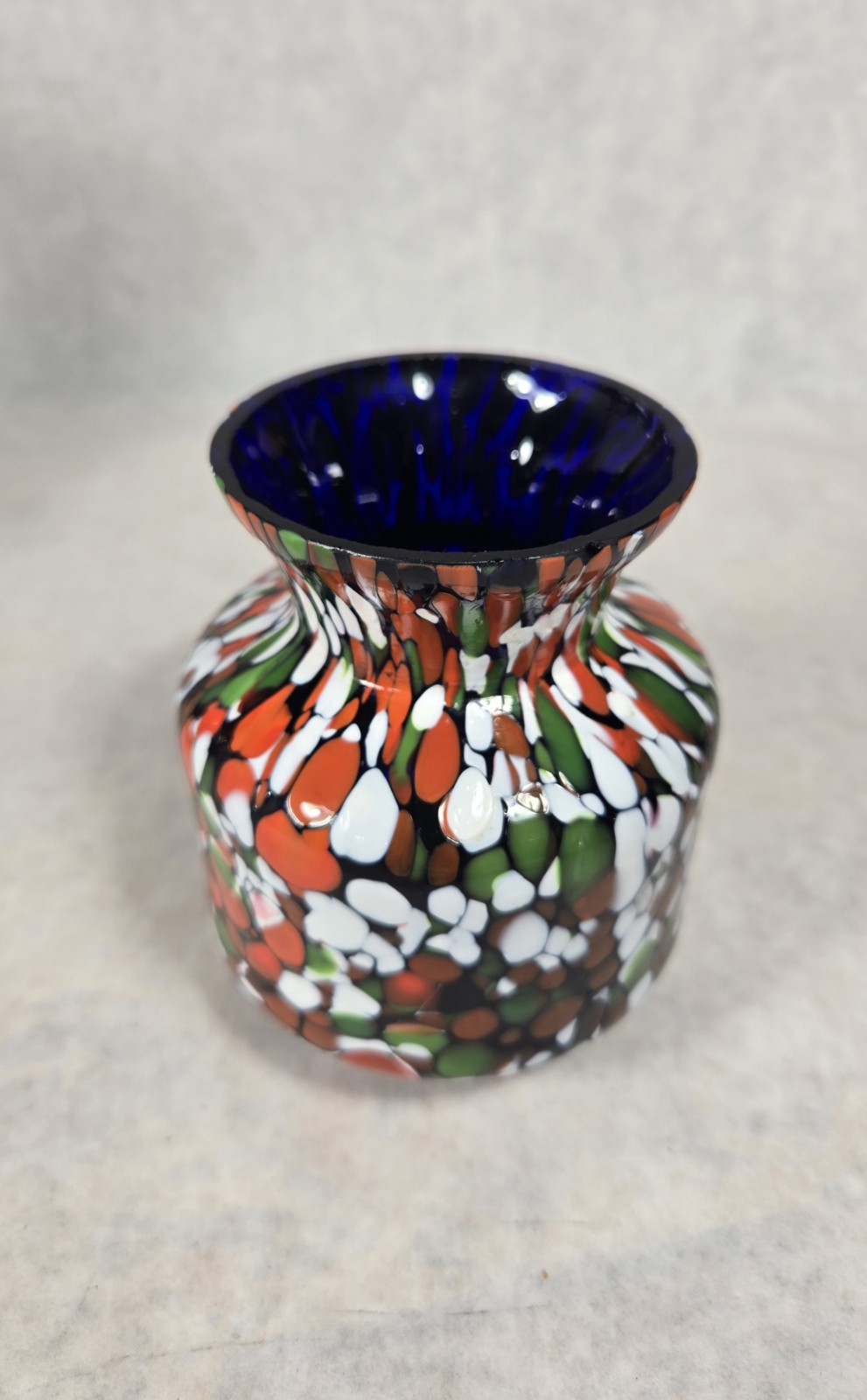 Vintage Czechoslovakia Splatter Art Glass Vase Signed Cobalt Blue Lot Of 2