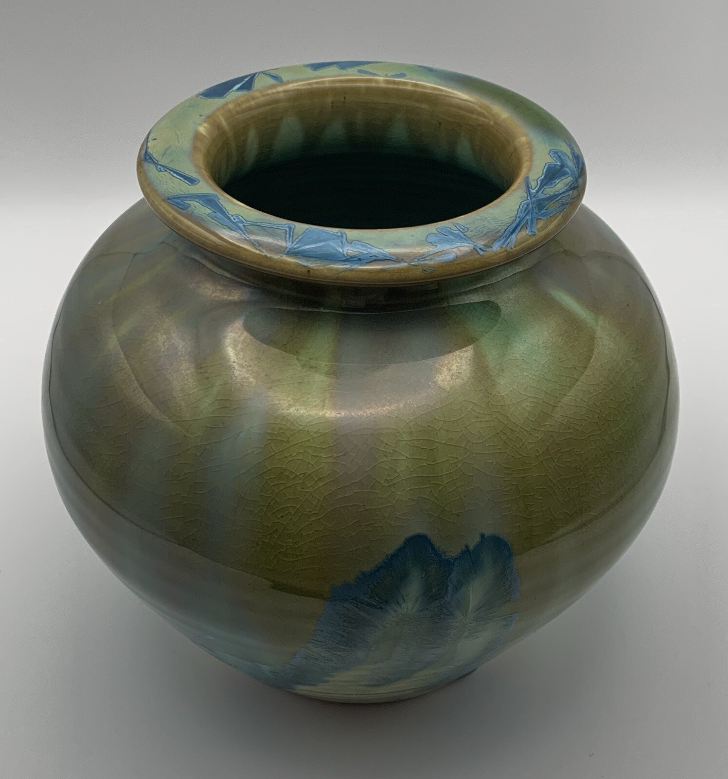 Art Pottery Crystalline Glaze Vase. Signed LP 2005. 5 1/8” Tall