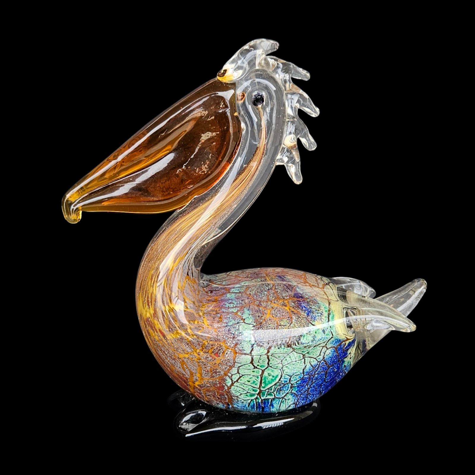 Vintage Hand Blown Art Glass Pelican Bird Figurine Colorful Murano Sculpture