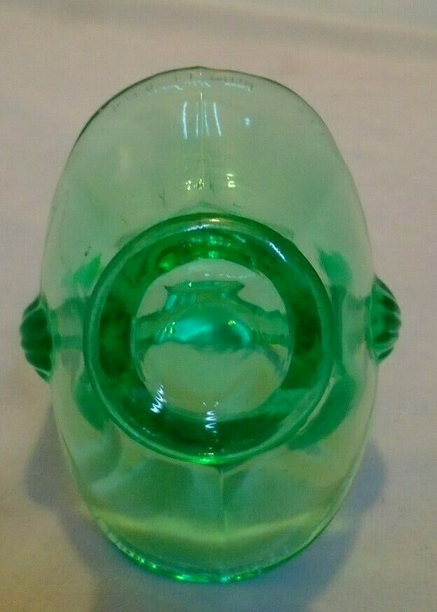 GLASS BASKET, RIBBED HANDLE, GREEN PANELS SMALL 3.5″x3.75″ TALL, VTG FREE SHIP