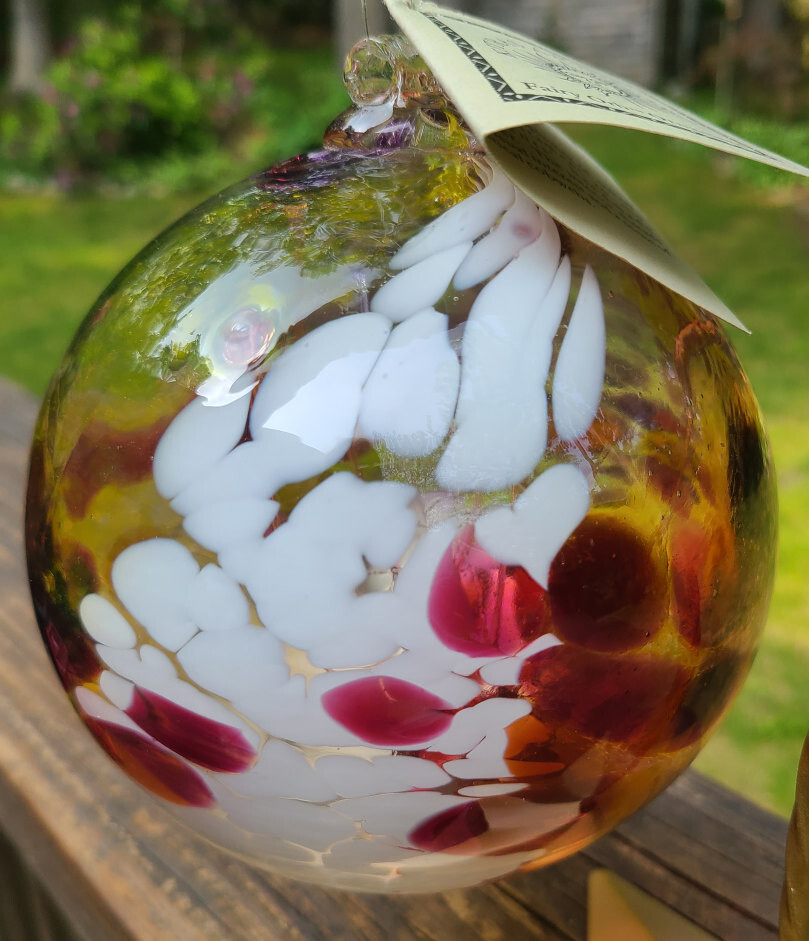 Kitras Art Glass – Sunshine Fairy Orb – Handblown Glass Ball 4-1/2 inch diameter
