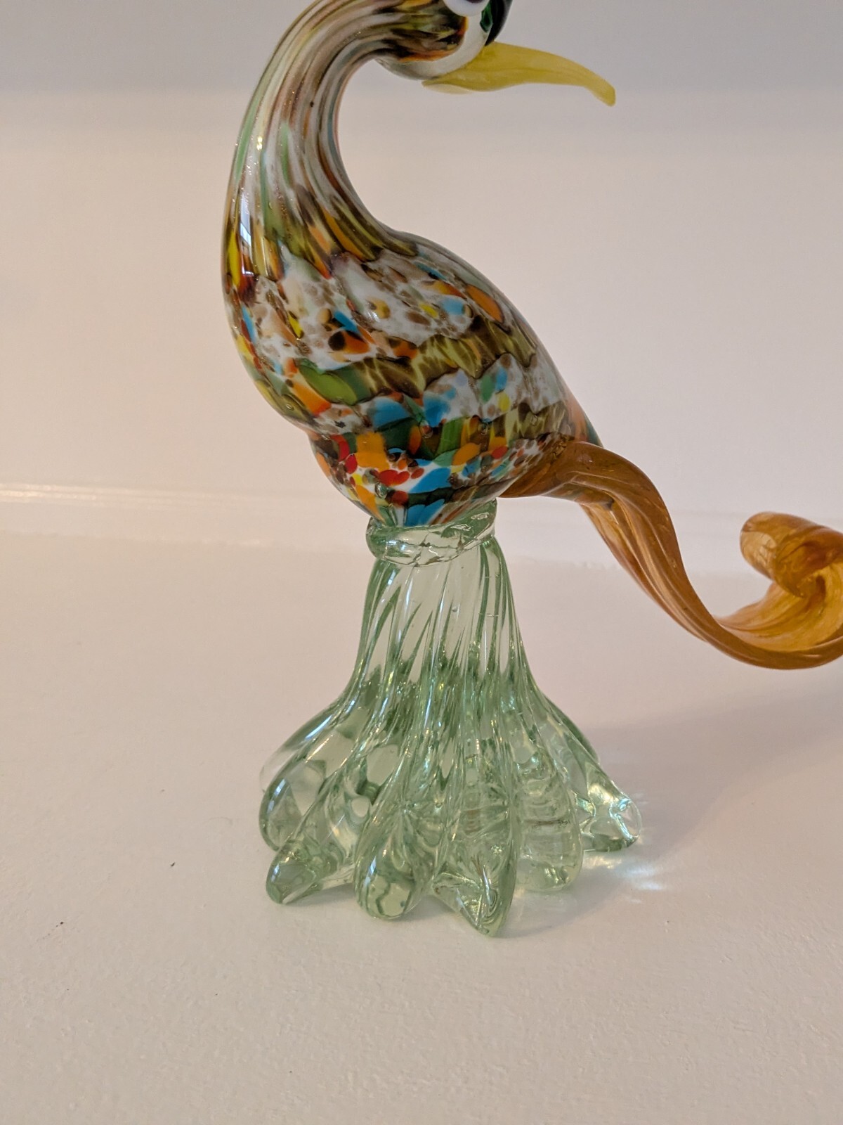 Mid century Murano art glass peacock, bird figure 10 1/4″ great color!