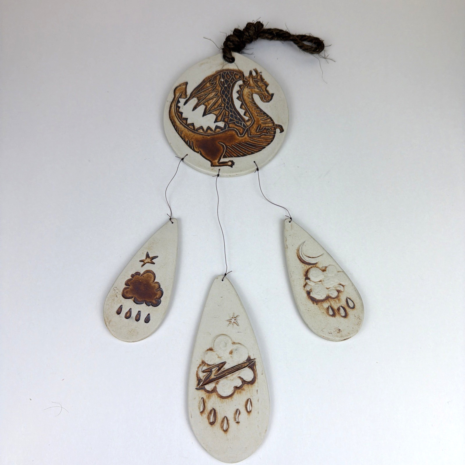 VTG Hidden Cove Pottery Dragon Wind Chime Rustic Weather Rain Cloud Star Moon