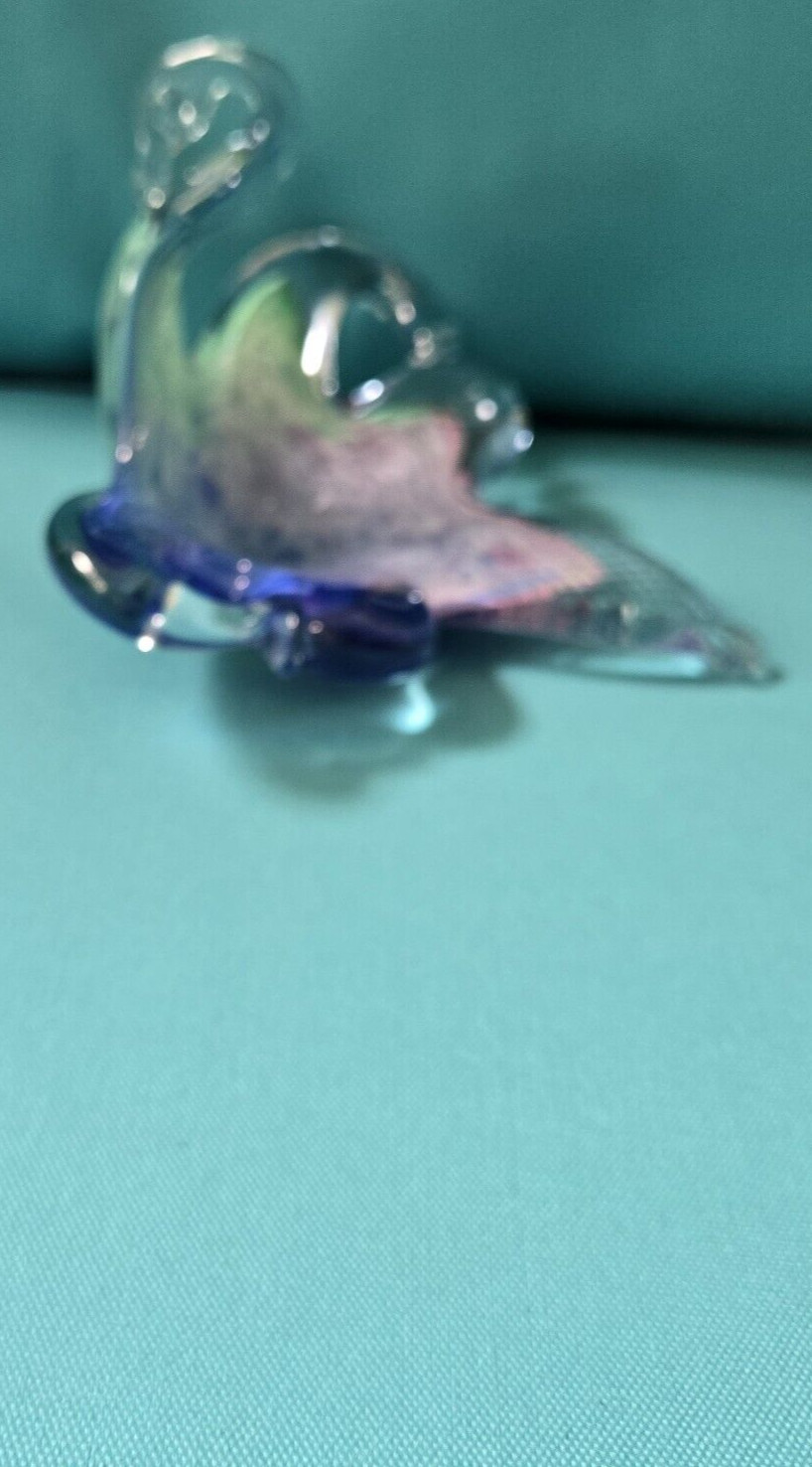 Glass Swan Figurine Art Glass Blue Green Pale Purple Clear H 4.0 In W 6.0 In
