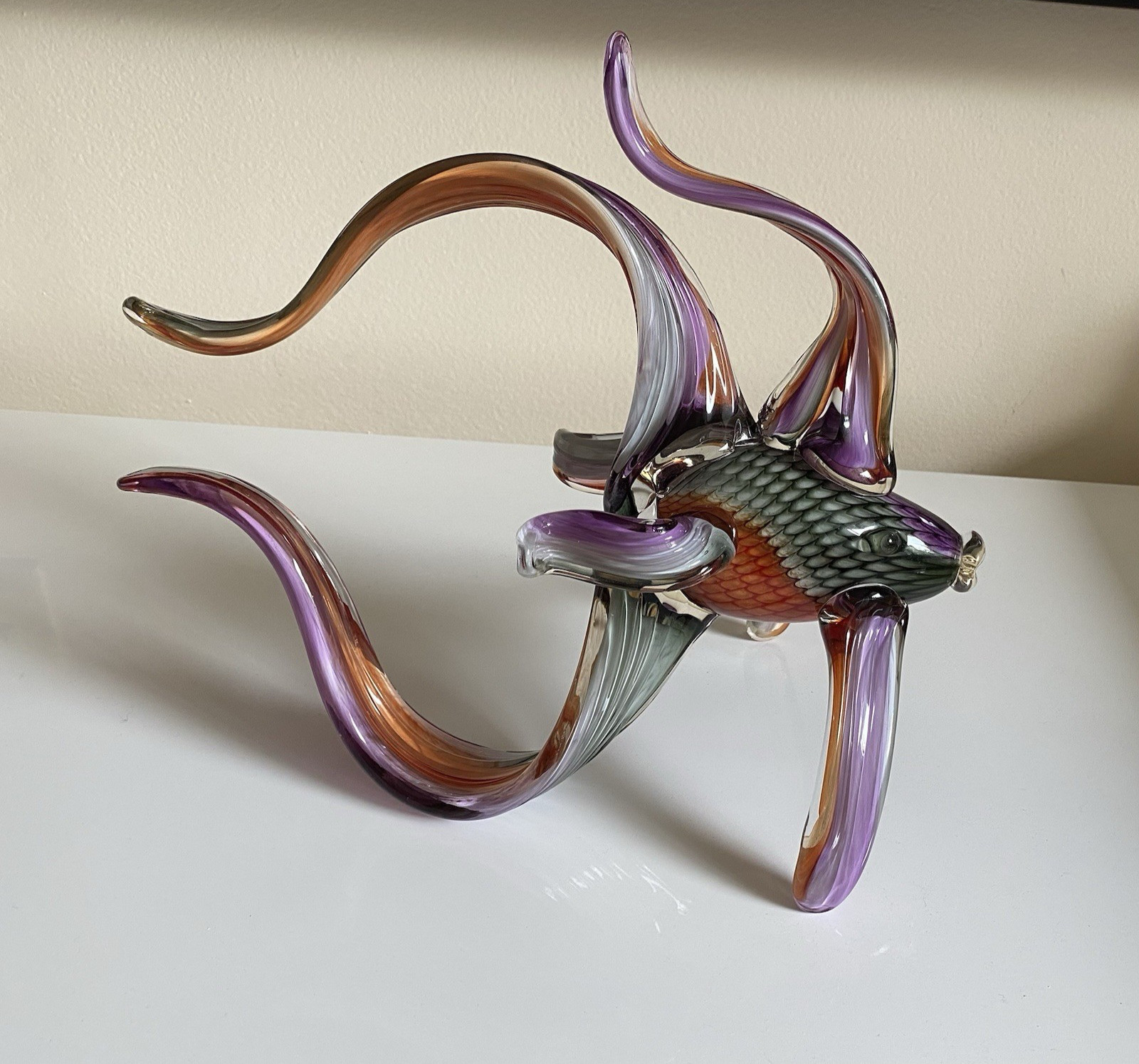 An American Craftsman Art Large Glass Angel Fish Sculpture in Style of Hudson