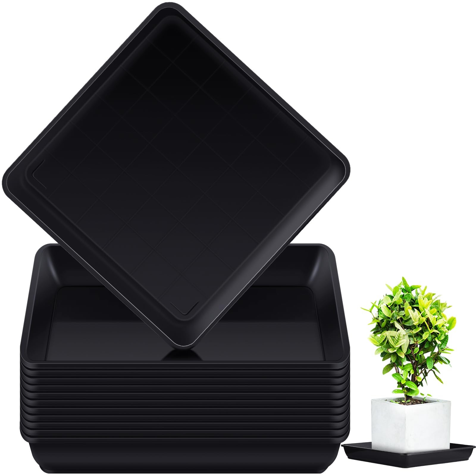 Wenqik 12 Pieces Plastic Square Plant Saucer Large Square Plant Tray Planter Wat