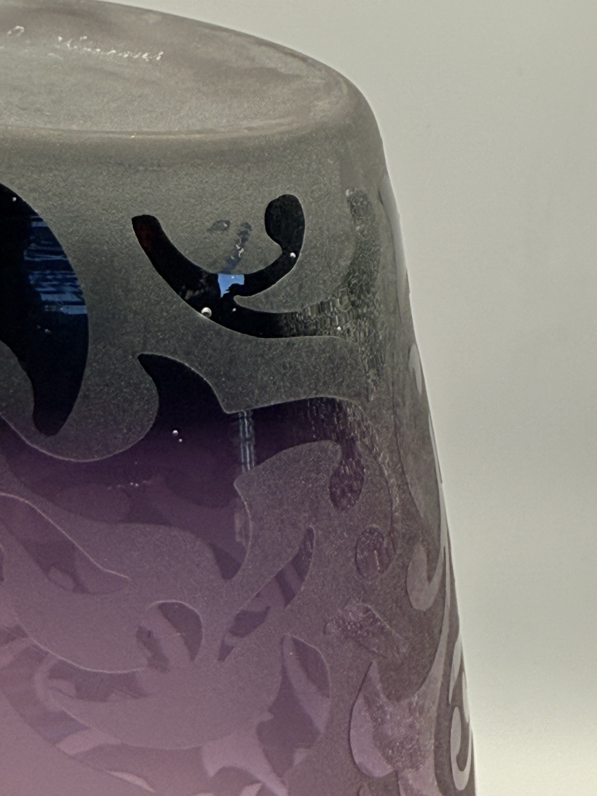 Signed Micheal Weems Acid Etched Amethyst Vase