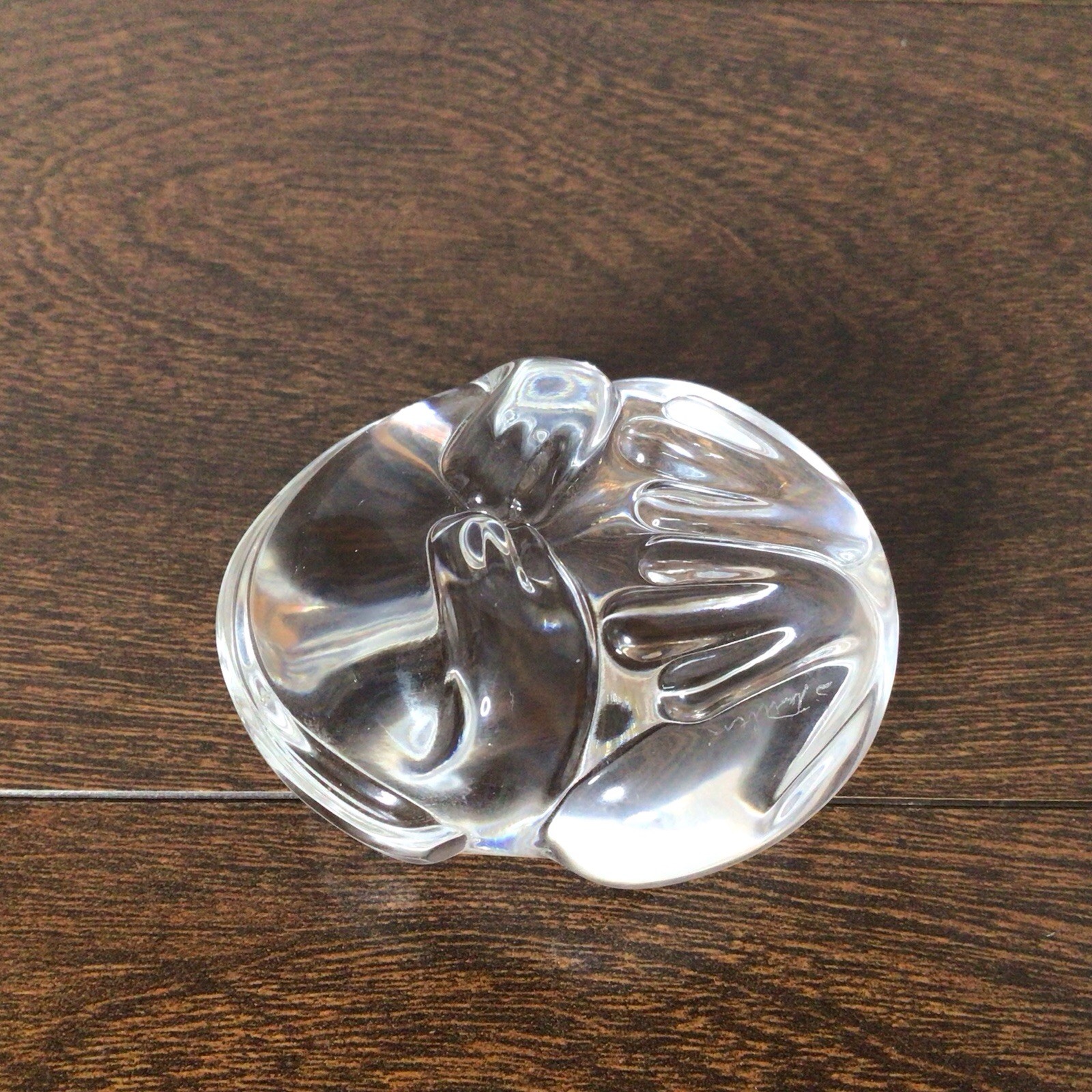 Steuben Crystal Art Glass Frog Paperweight Hand Cooler 2.5″ Signed Mint