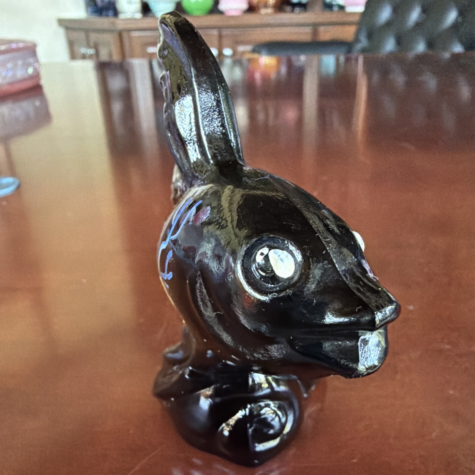 Fantastic Fenton Glass Black Ebony Koi Fish/Asian Goldfish Hand Painted Signed