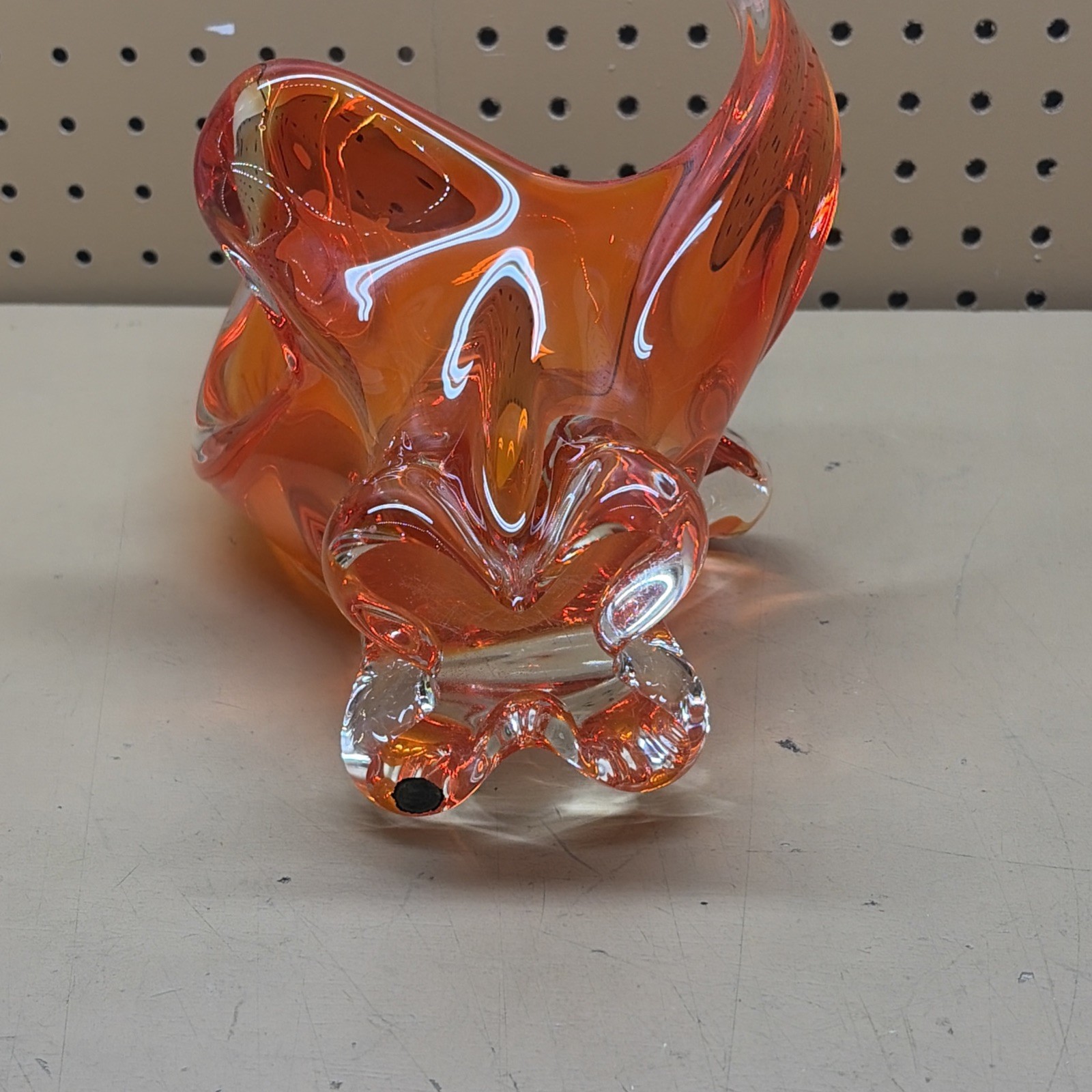 VTG ORANGE Lorraine Chalet Art Glass-MCM-Hand Blown-Canadian- Damaged