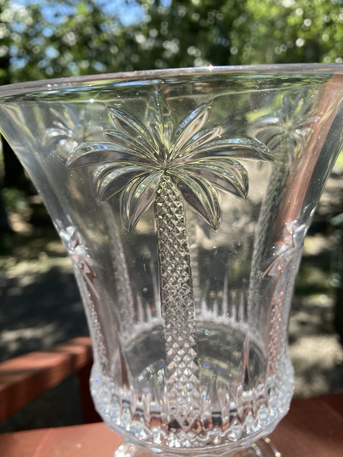 Godinger Palm Tree Elegant Open Hurricane Crystal Glass Vase 7.5 X 5.5”