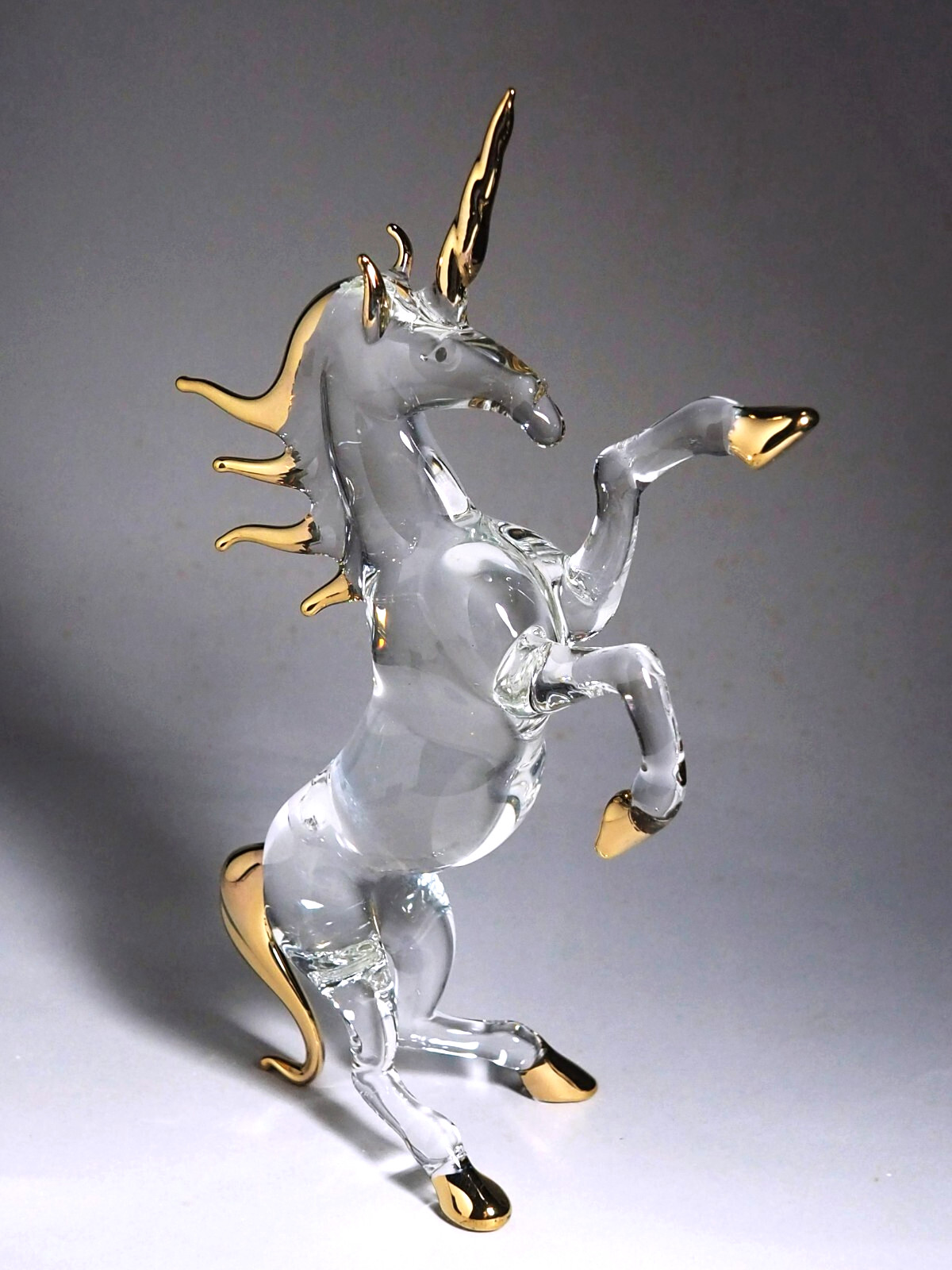 Unicorn horse figurine figure hand blown glass art Myth gold trim 6″ gift decor