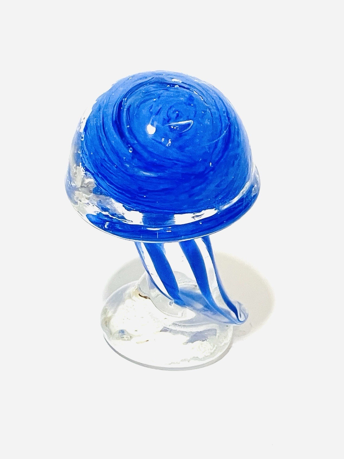 Hand Blown Glass 2″ Blue & Clear Jellyfish