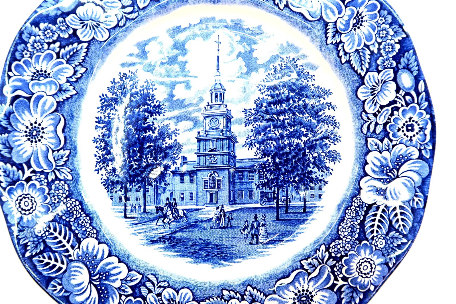 Vintage LIBERTY BLUE Independence Hall Blue Transferware Plate 9.75″ Wide NICE!!