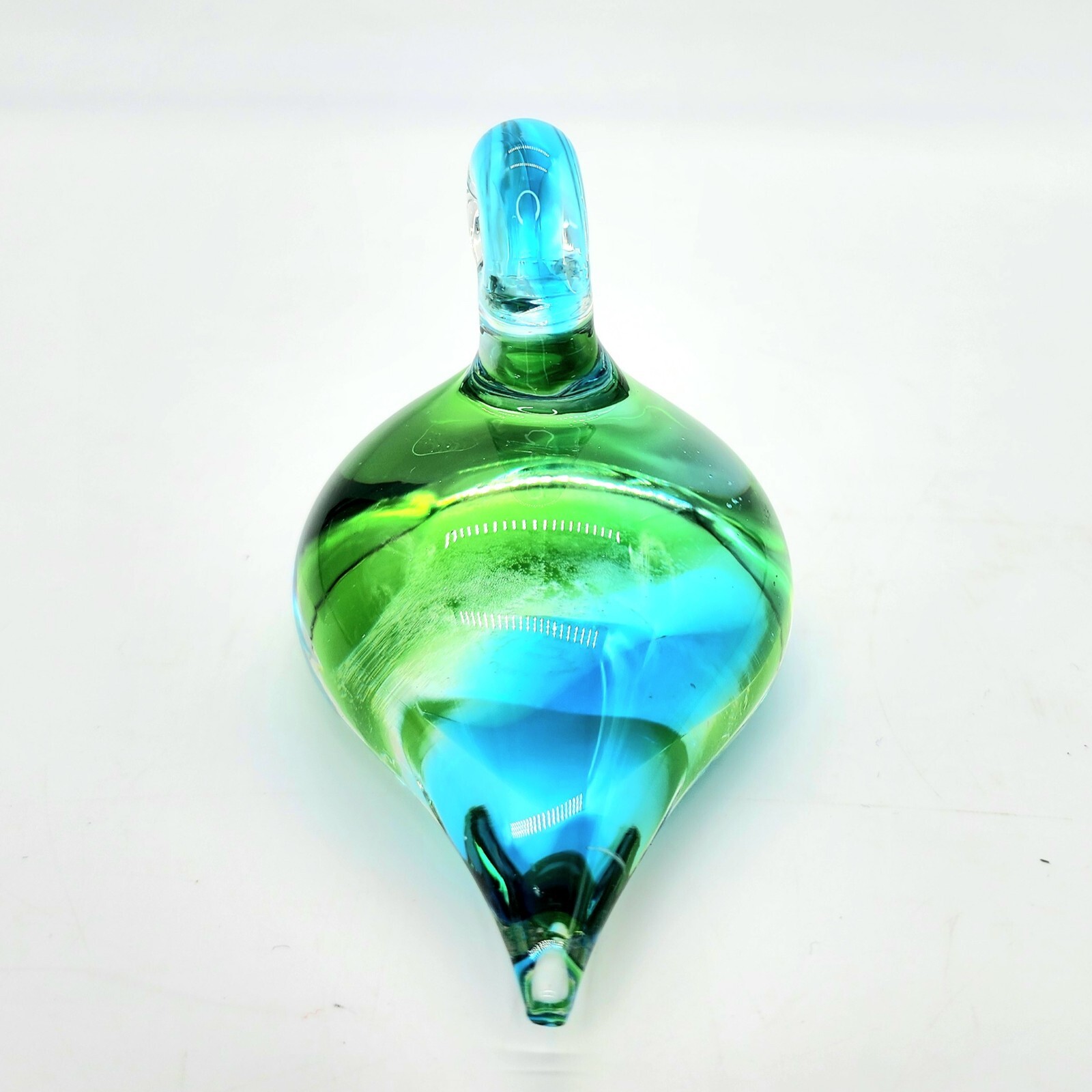 Vintage Chalet Art Glass Duck Goose Unmarked Blue And Green Heavy Paperweight