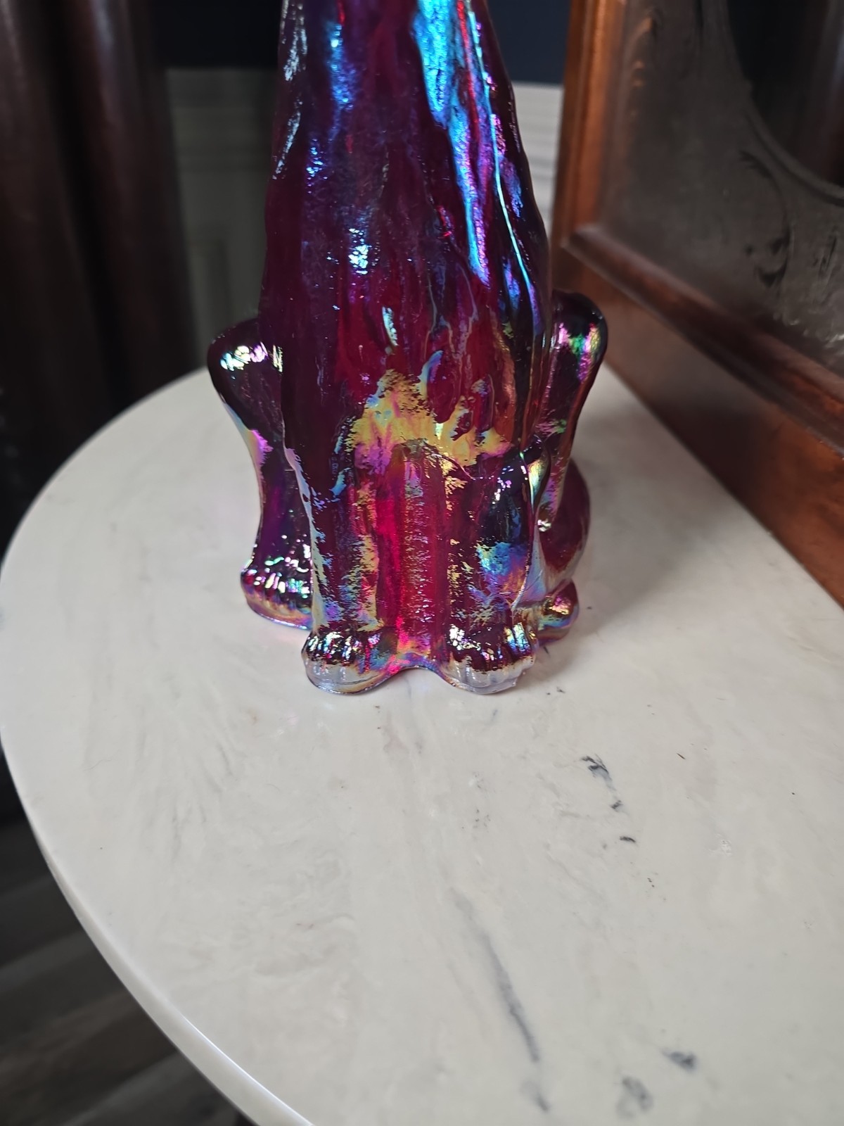 VNTG Fenton Iridized Red Carnival Glass Alley Cat Large 11″ HEAVY Iridescence