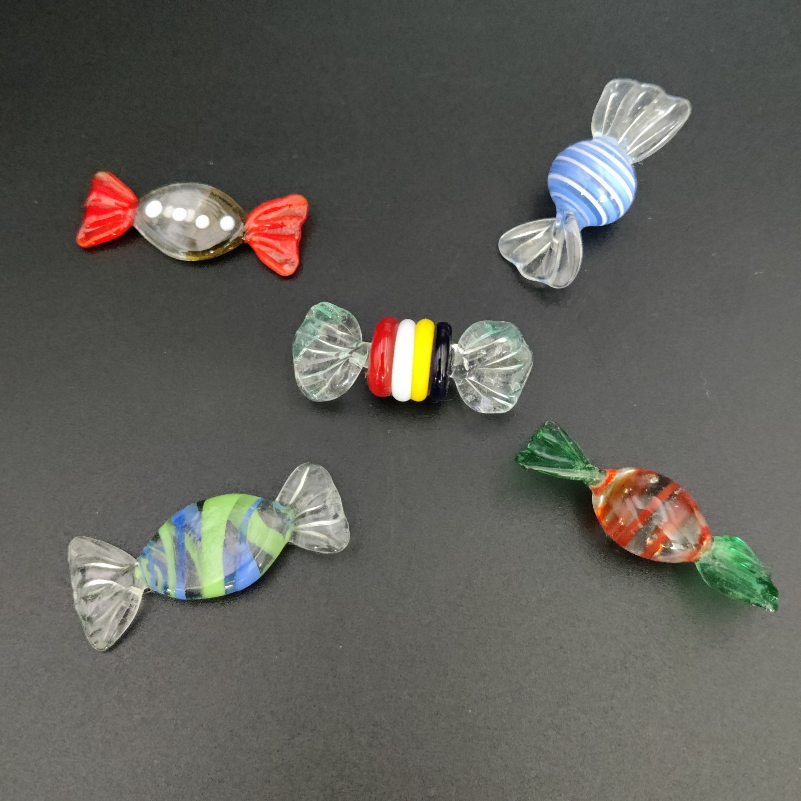 Sweet Murano Style Glass Wrapped Candy Vintage Lot of 5 Multicolor