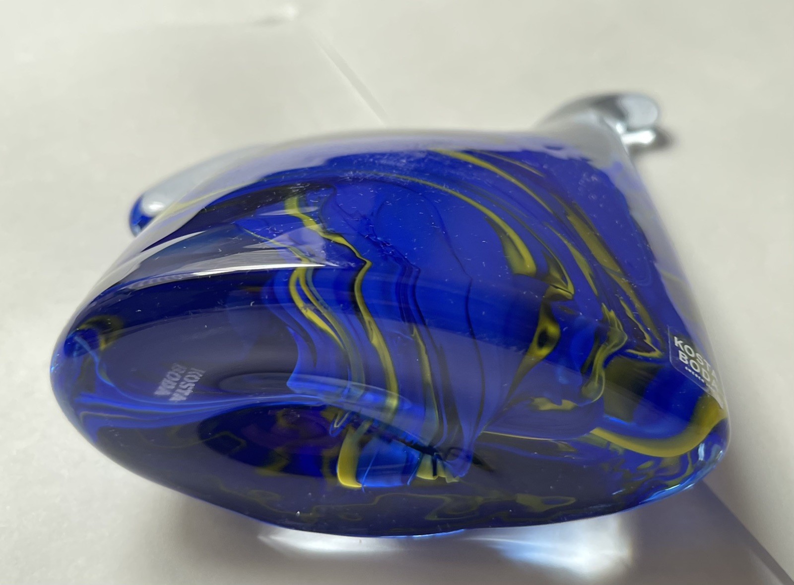 Kosta Boda Swedish Horse Art Glass Figure w/ Cobalt Blue & Yellow Swirls Sweden