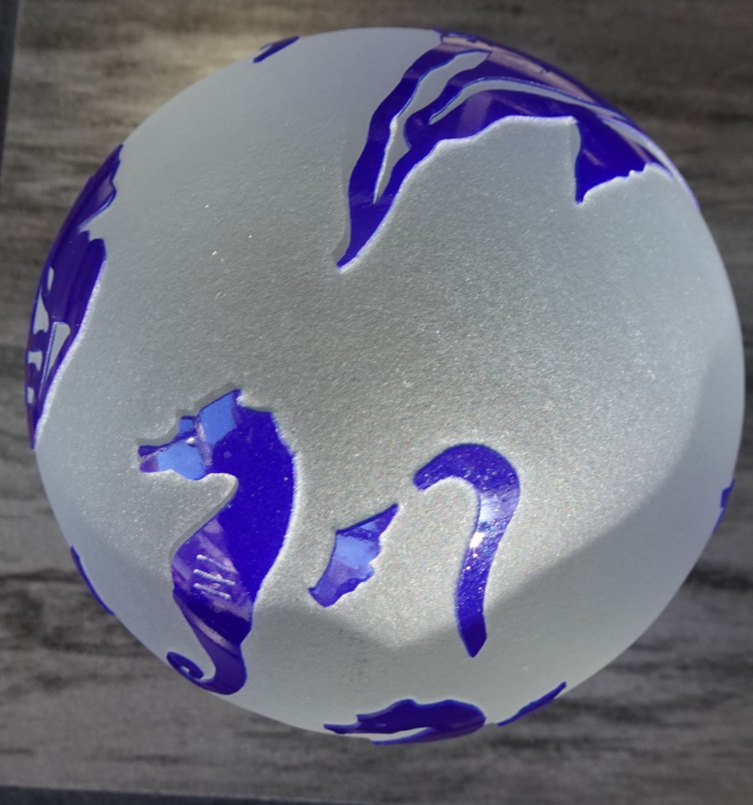 Signed Correia Cameo Acid Etched Art Glass Fish Seahorse Ocean Paperweight 1995