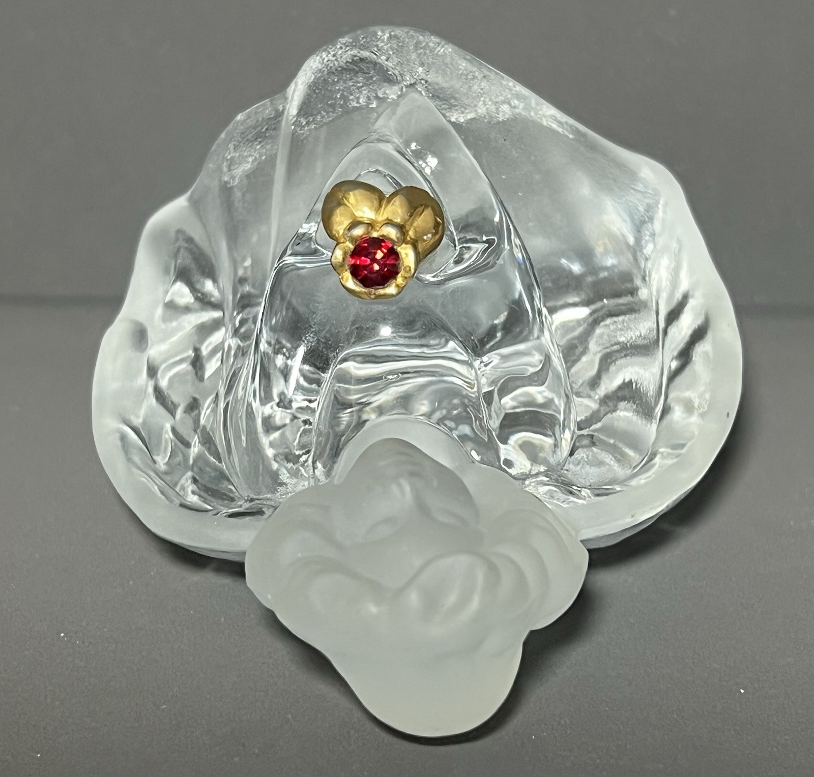 Fenton Clear Glass Guardian Angel Figurine with Red Rhinestone 3.25 in Tall 90s