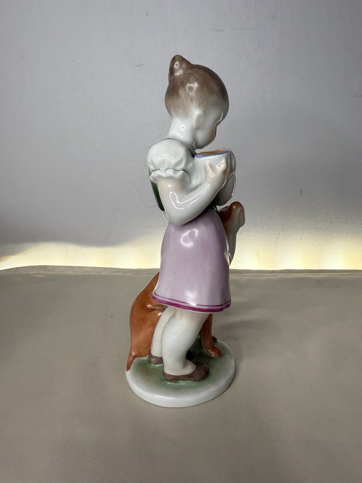 RARE HEREND, “LITTLE JEALOUS”, GIRL WITH POINTER DOG, PORCELAIN FIGURINE! (P070)