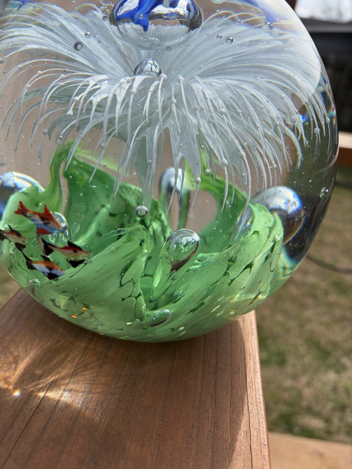 VTG Large Round Glass Sphere Tropical Fish Ocean Aquarium 15lb Sculpture