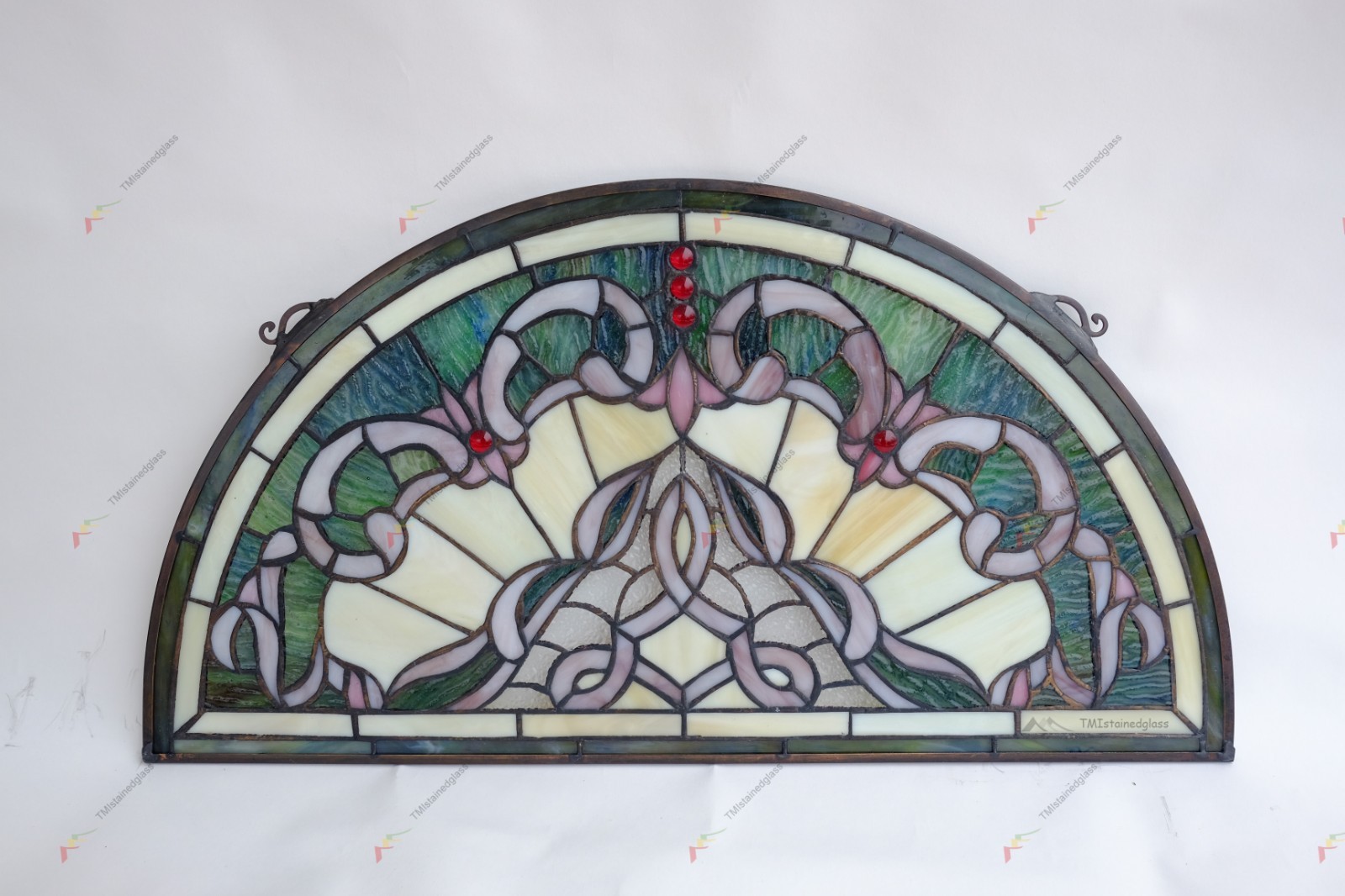 23.5″ x 12.25″ Half Round Tiffany Style Stained Glass Window Panel HF46