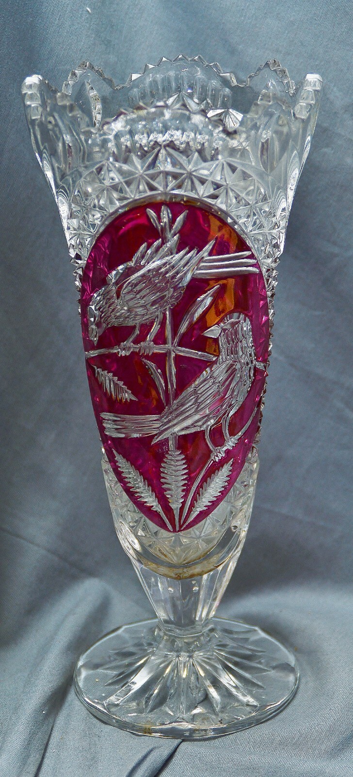Crystal Vase, Hofbauer Elisabethhütte, Red Bird, 26 cm