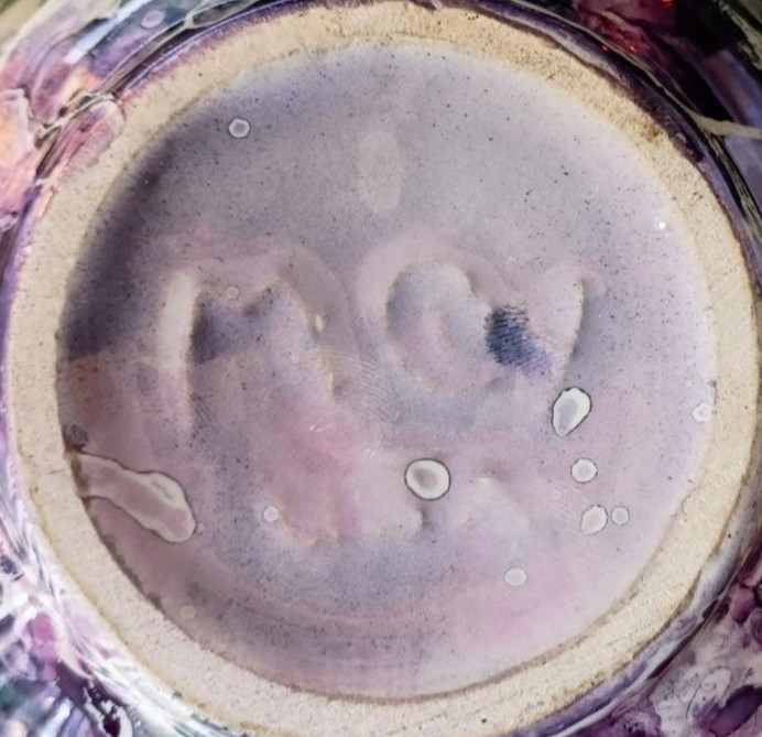 VINTAGE 1961 McCOY POTTERY CASCADE LINE BALL VASE PURPLE LUSTER MARBLED MCM ORB