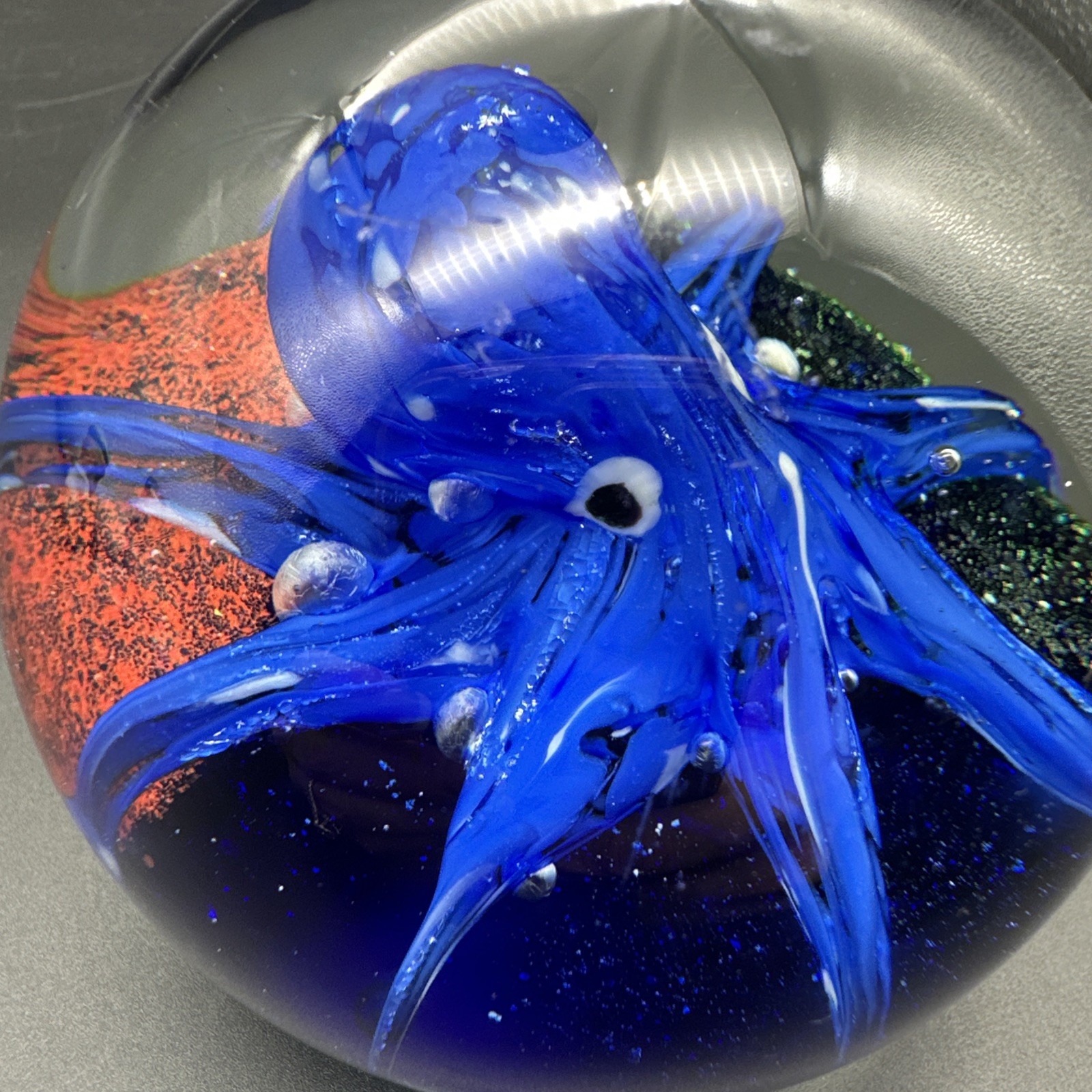 Vintage Large Blue Octopus Glass Paperweight With Mini Bubbles 4″