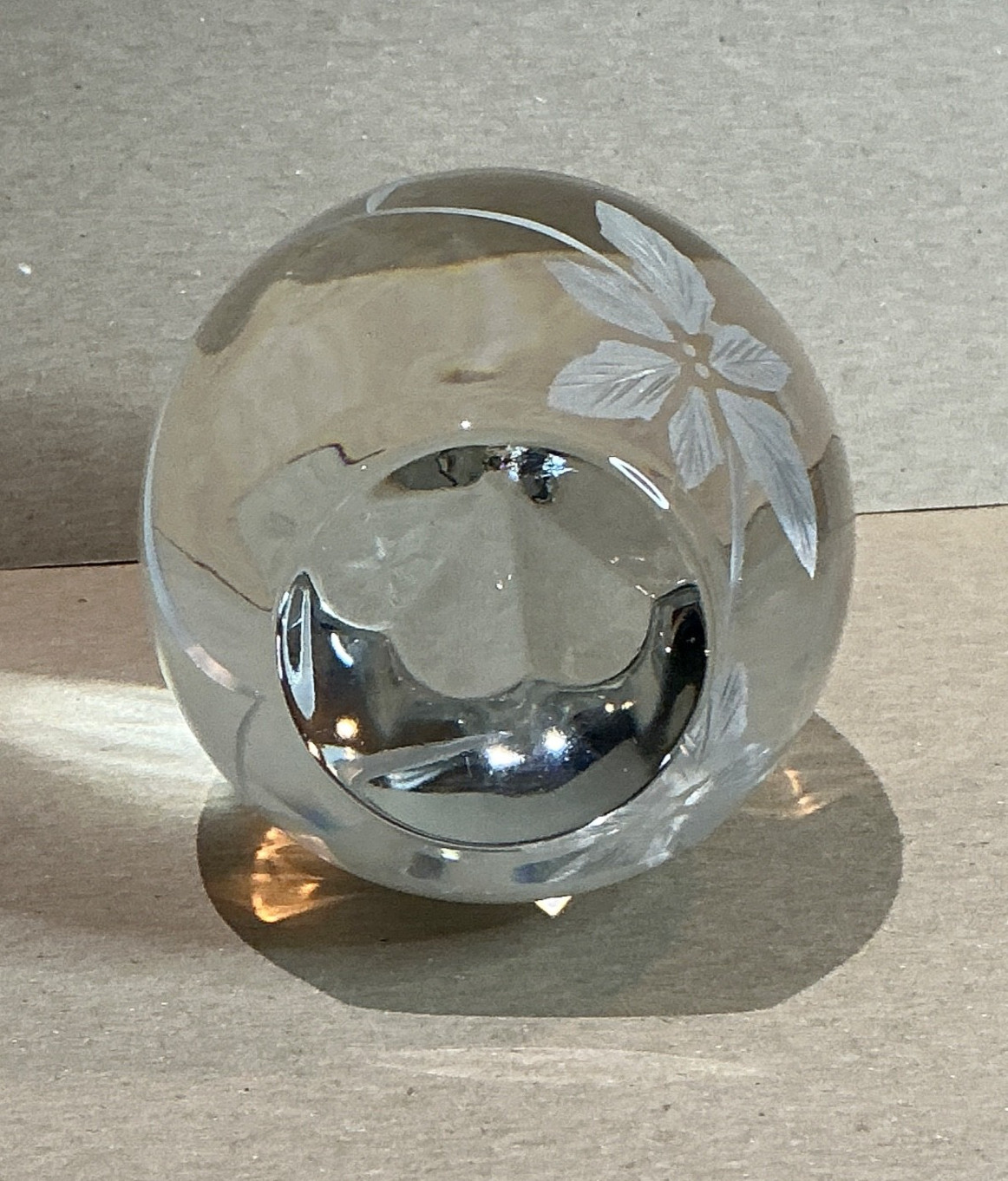 Crystal Egg Shaped Paperweight ~ Etched Design ~ 4.5 inches