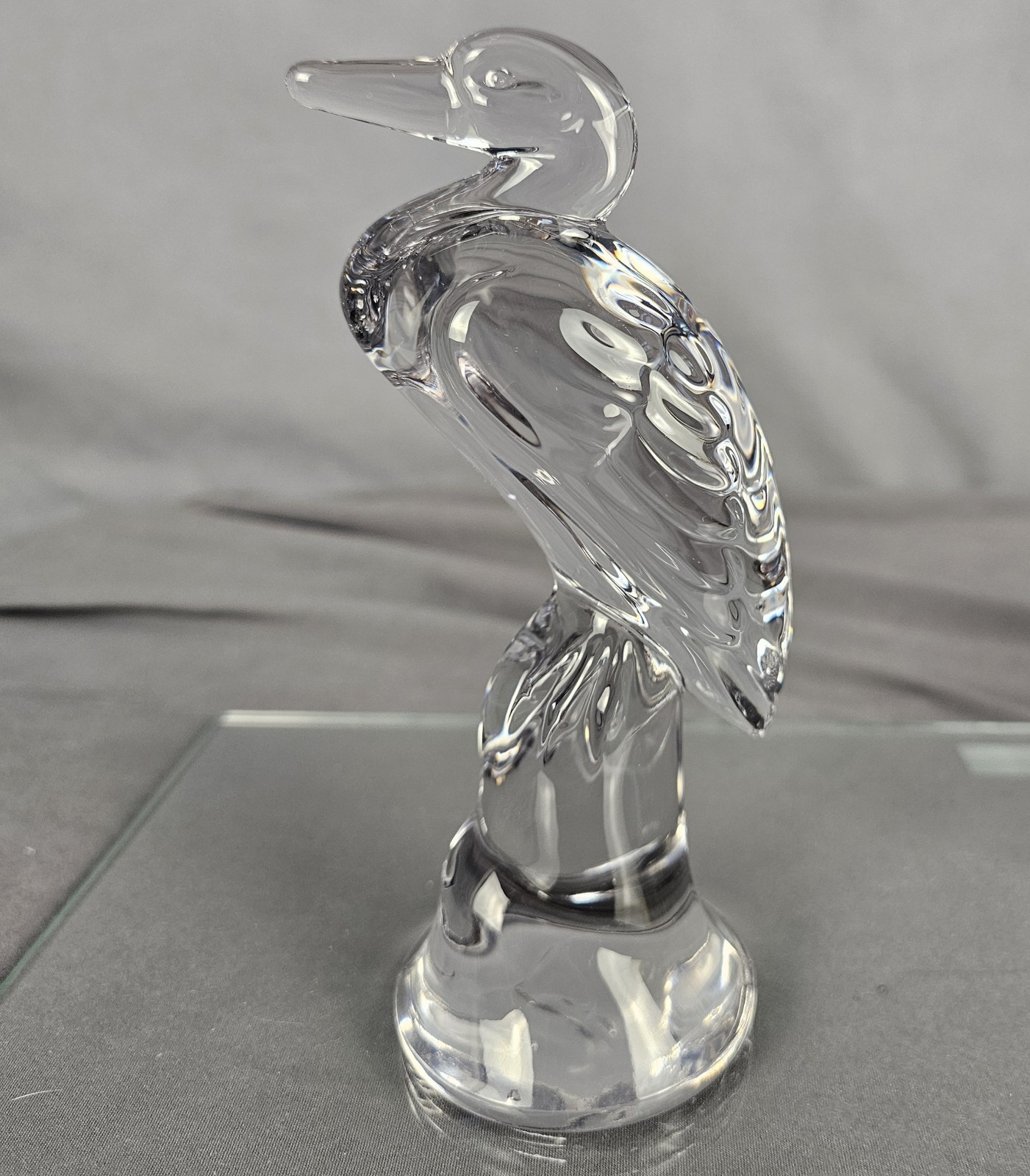 Duncan Glass Crystal Heron Figurine Bird 6-3/4″ Pall Mall Sculptured Glass 1930s