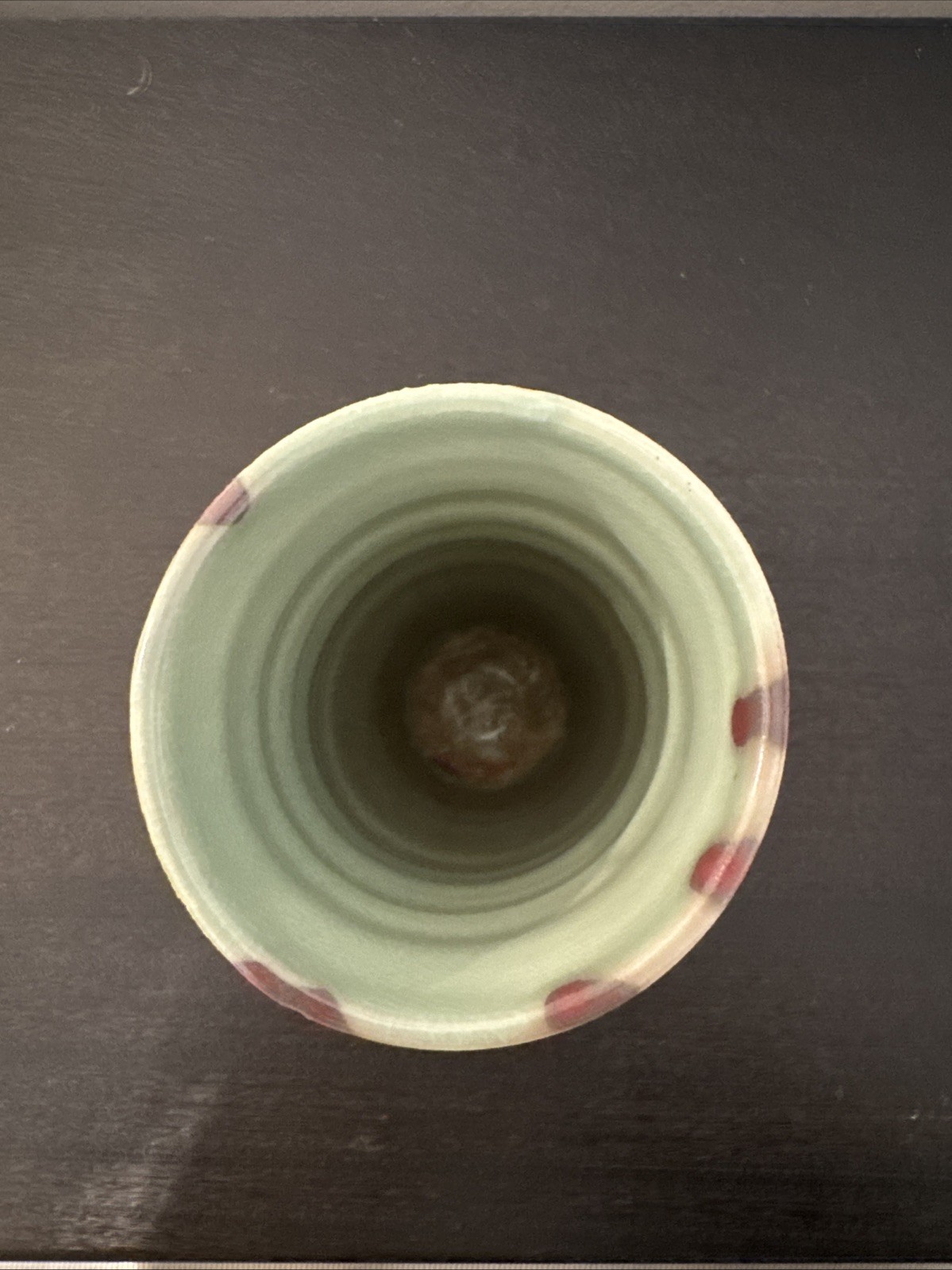 Studio Pottery Vase Green & Mauve Handmade Abstract Design Signed by Artist
