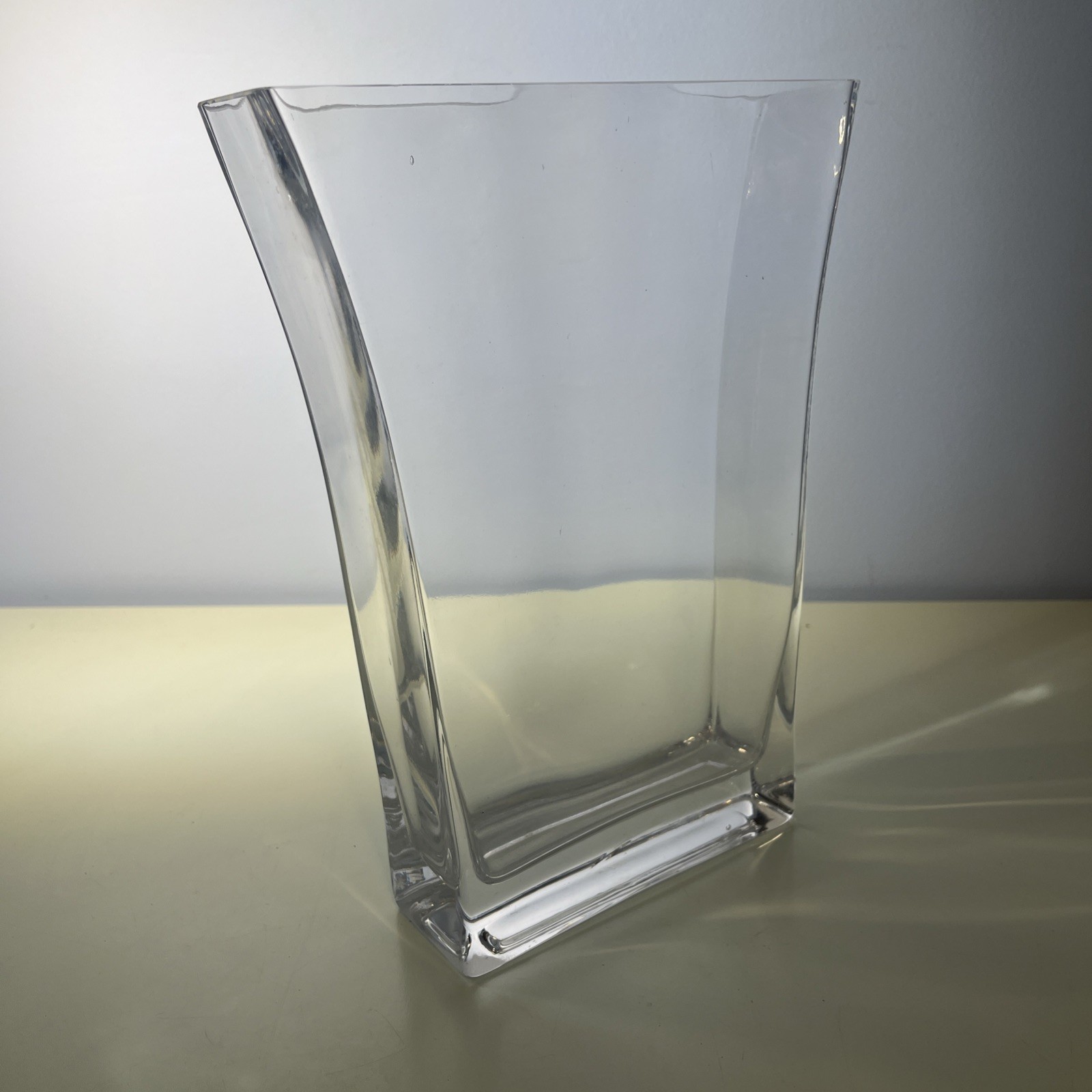 Clear Thick Glass Rectangle Flared Vase Home Decor Table Shelf Accent 9.8” X 7”