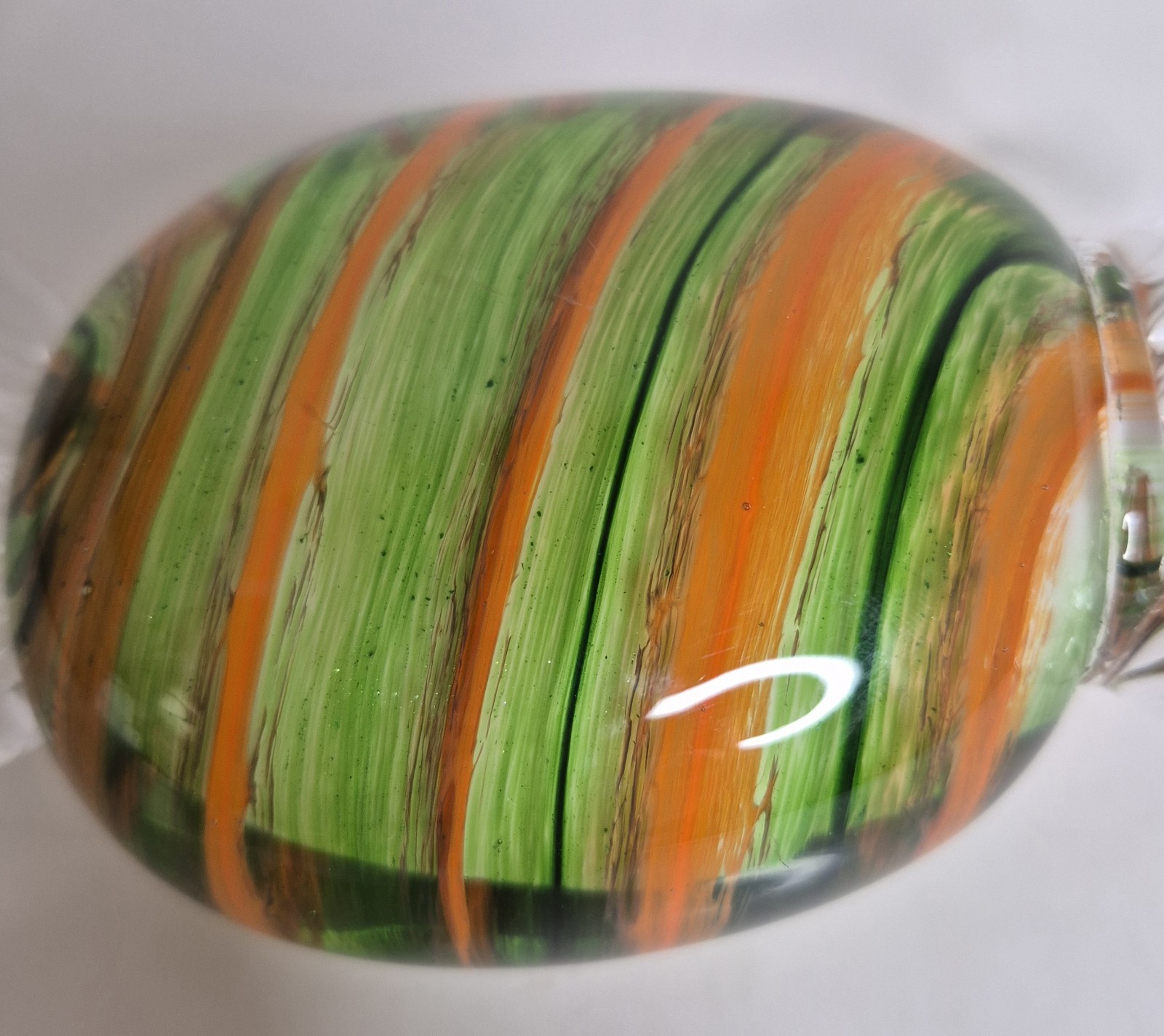 Handcrafted Glass Green And Orange Candy Sculpture 6.50″x 2.50″