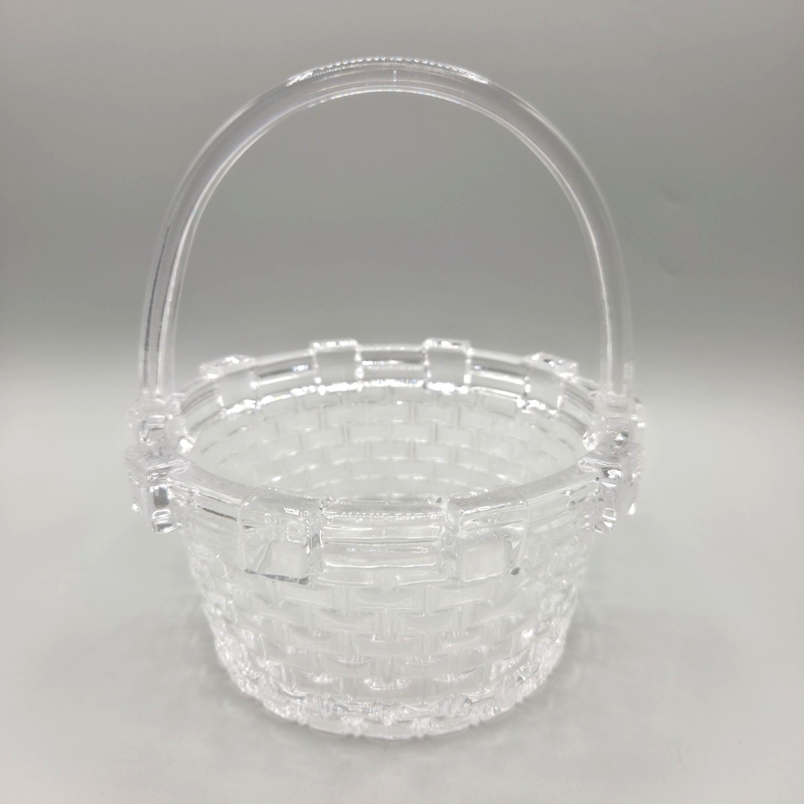 Basketweave Clear Glass Basket With Handle Candy Dish Vintage Inspired Look