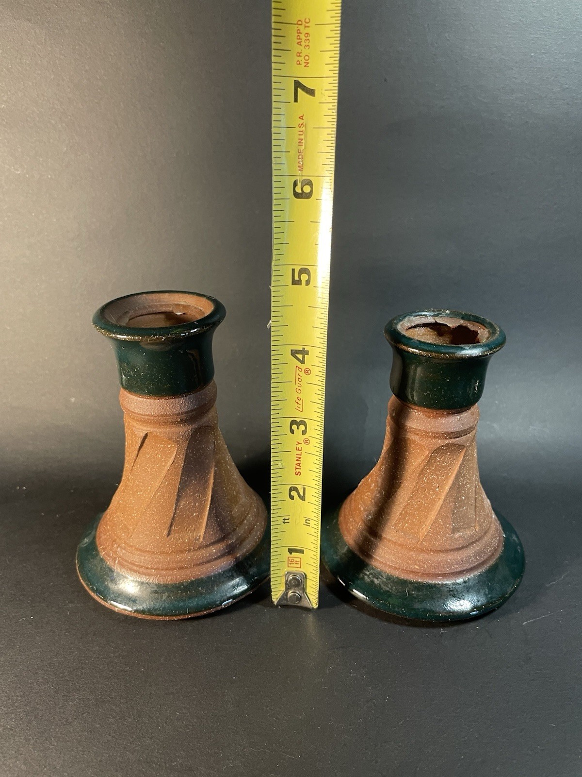 Pair Of Redware Pottery Candlesticks Signed 4.5” – Wax Residue