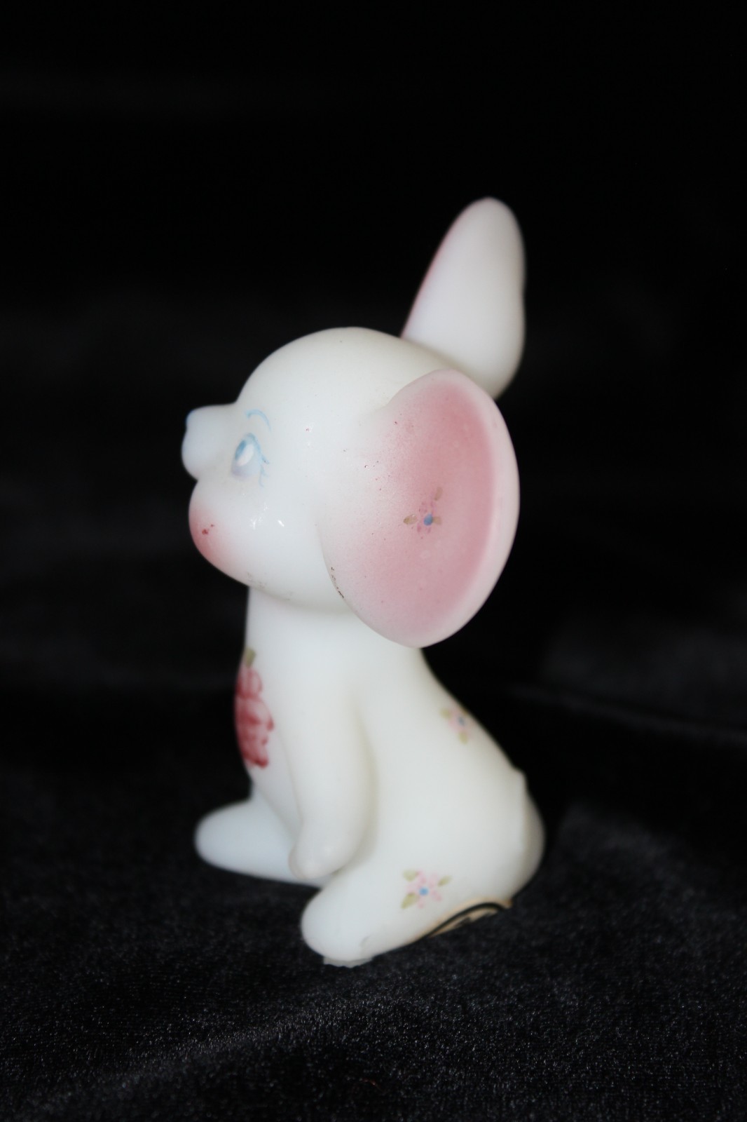 Fenton Mouse Figurine Satin Glass Hand Painted Signed Raspberry Floral Vtg